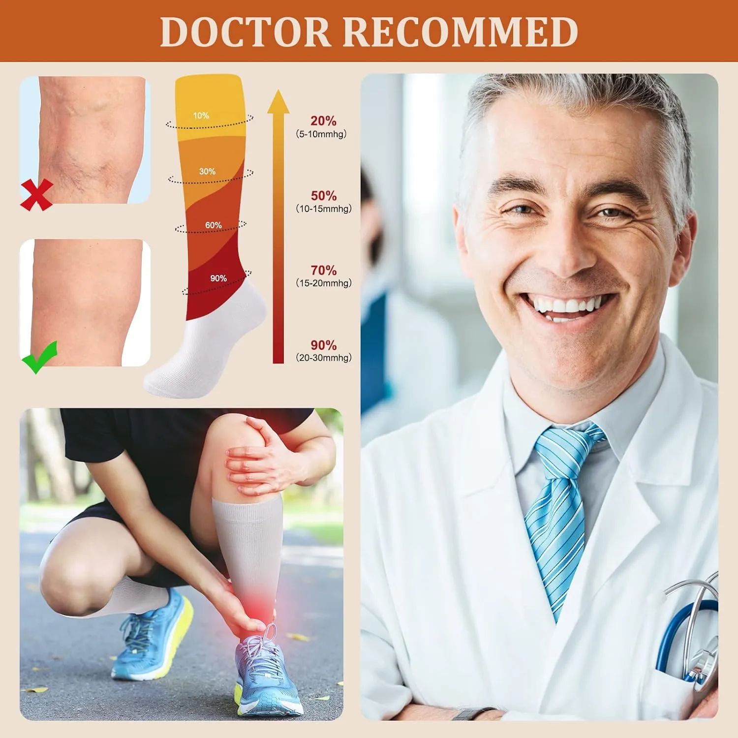 4 Pairs Cotton Compression Socks for Women Men 20-30mmhg Is Best Support Stocking for Running Hiking Cycling