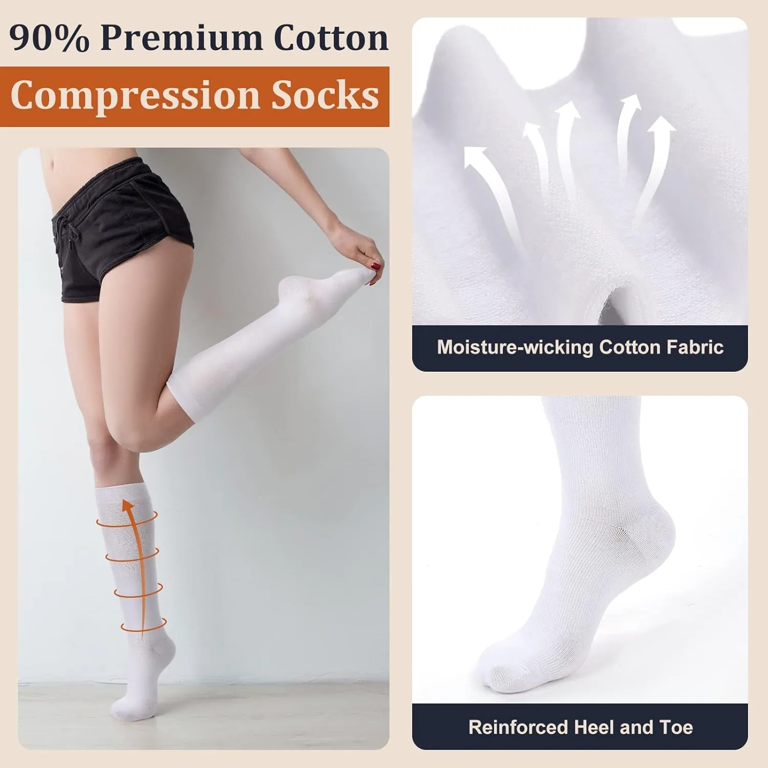 4 Pairs Cotton Compression Socks for Women Men 20-30mmhg Is Best Support Stocking for Running Hiking Cycling