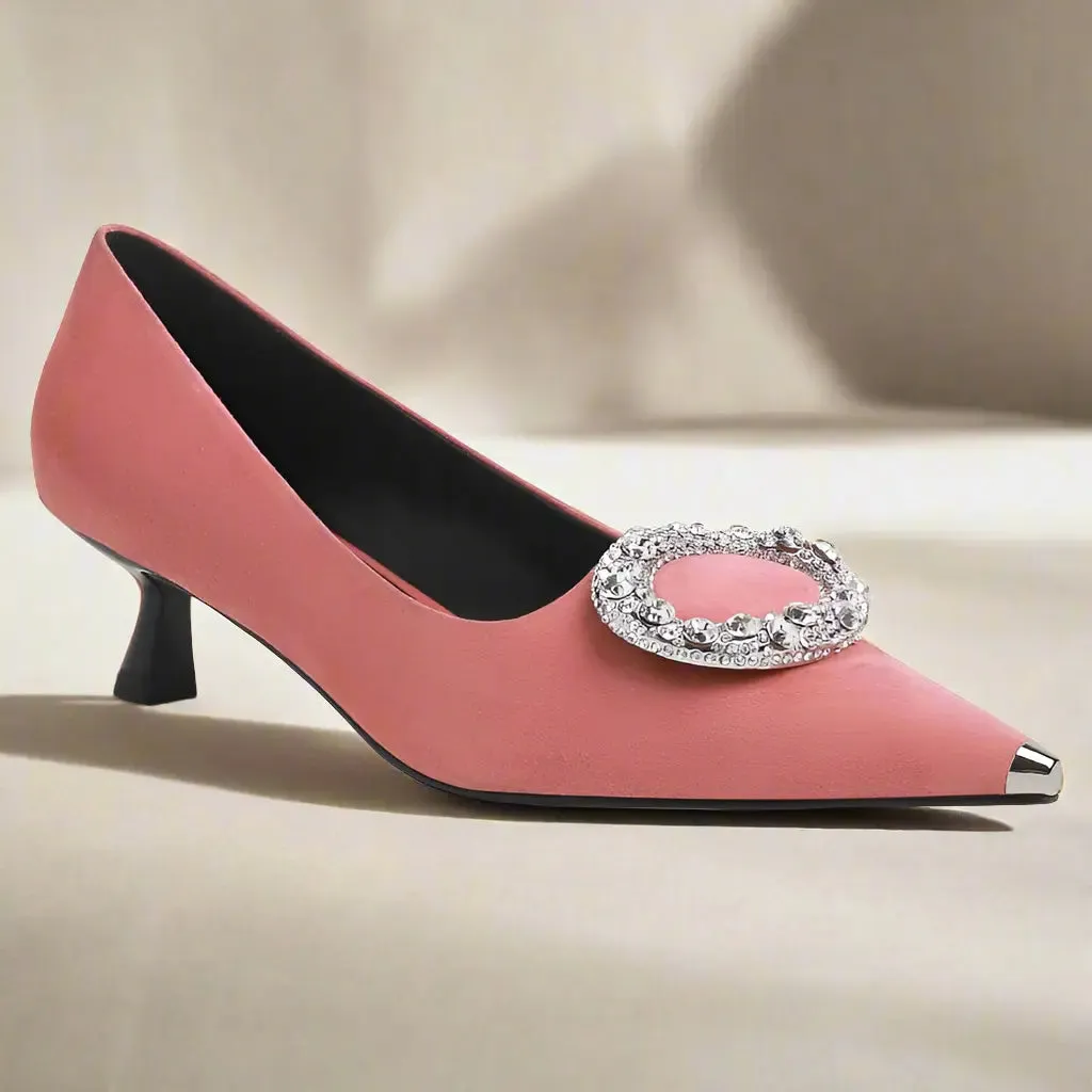 Aamani Pink Suede Kitten Heels