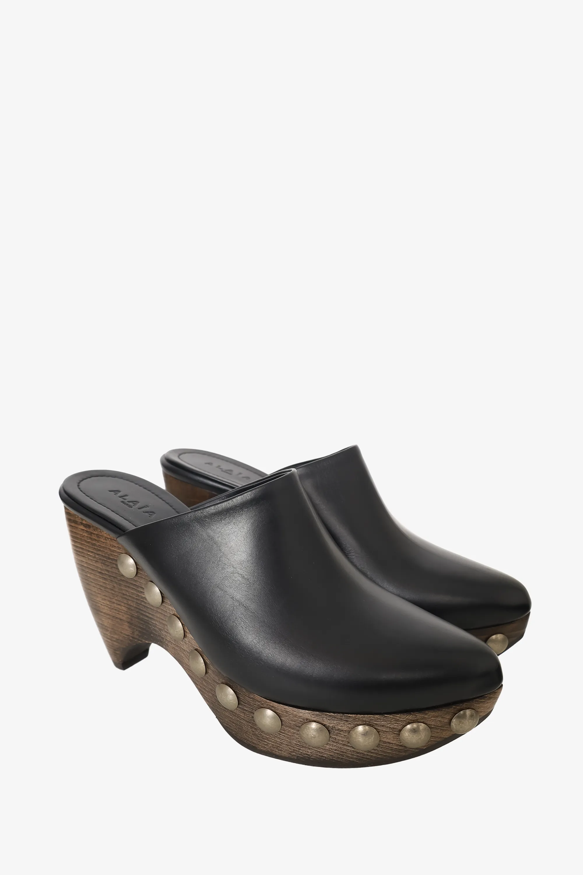 Alaïa Black Leather Studded Clogs Size 38