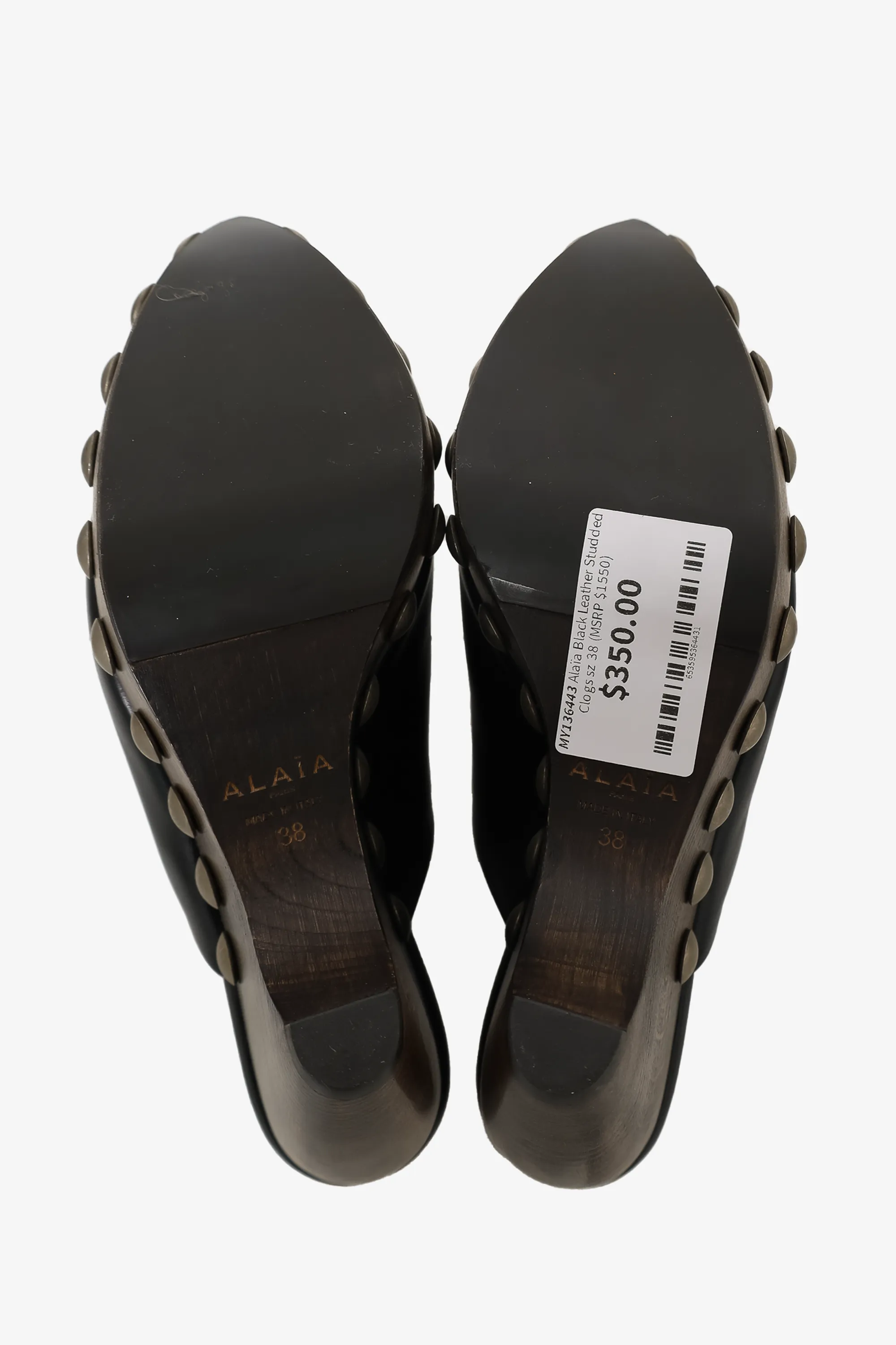 Alaïa Black Leather Studded Clogs Size 38