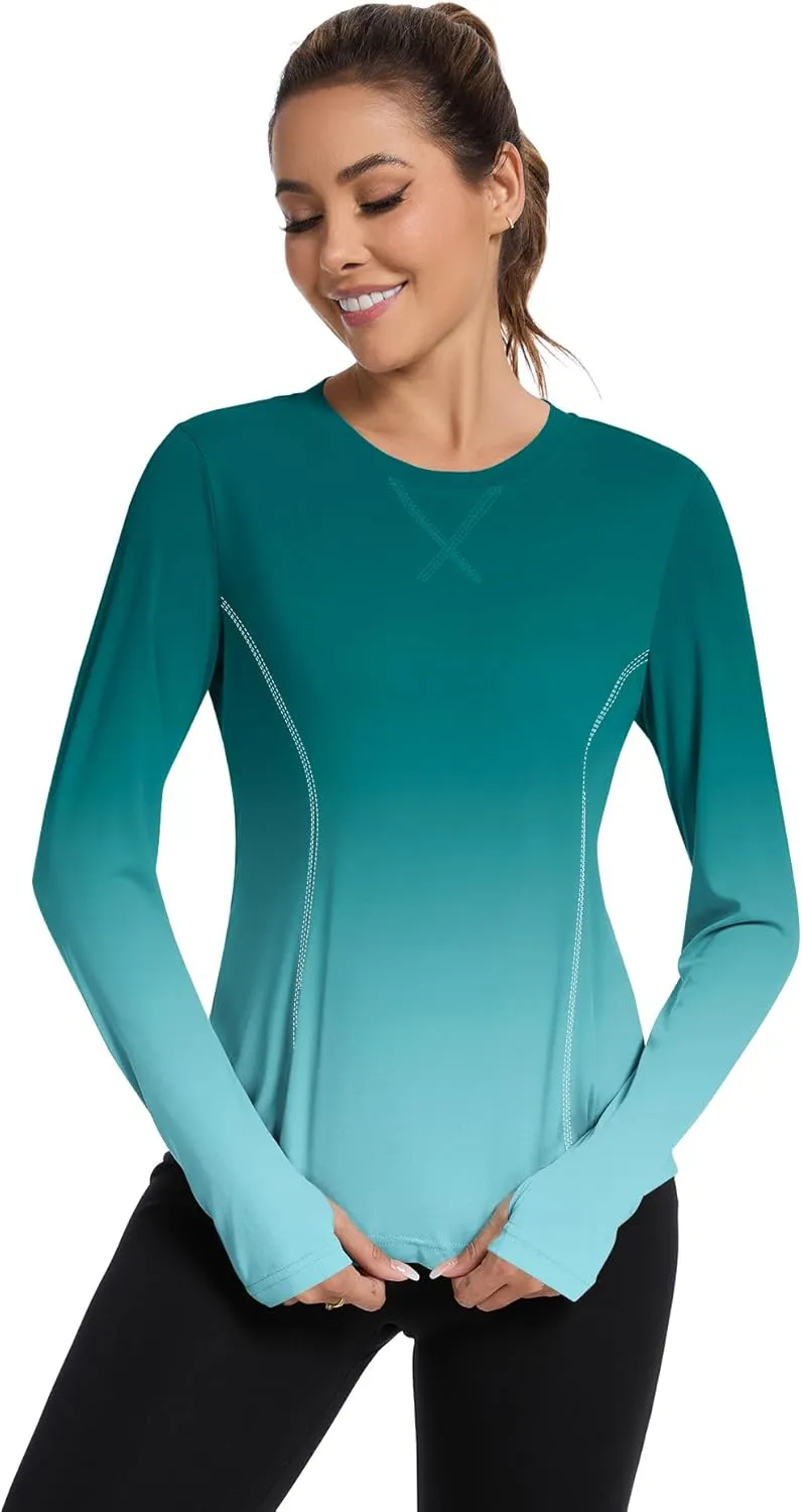 Avoogue Women UPF 50  UV Shirts Long Sleeve with Thumb Holes Workout Sun Shirt Quick Dry Athletic Hiking Running Tops