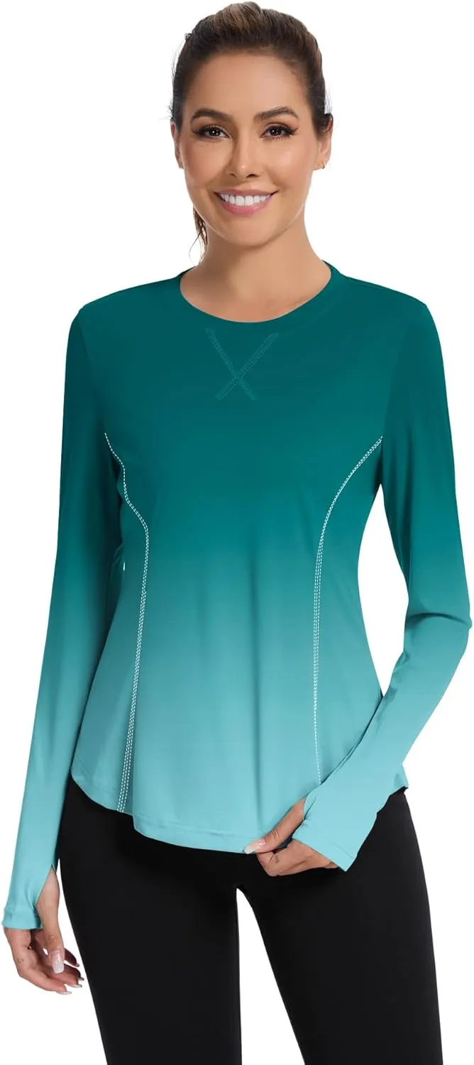 Avoogue Women UPF 50  UV Shirts Long Sleeve with Thumb Holes Workout Sun Shirt Quick Dry Athletic Hiking Running Tops