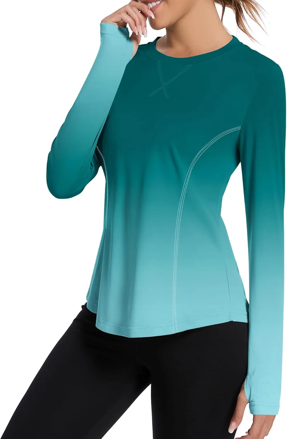 Avoogue Women UPF 50  UV Shirts Long Sleeve with Thumb Holes Workout Sun Shirt Quick Dry Athletic Hiking Running Tops
