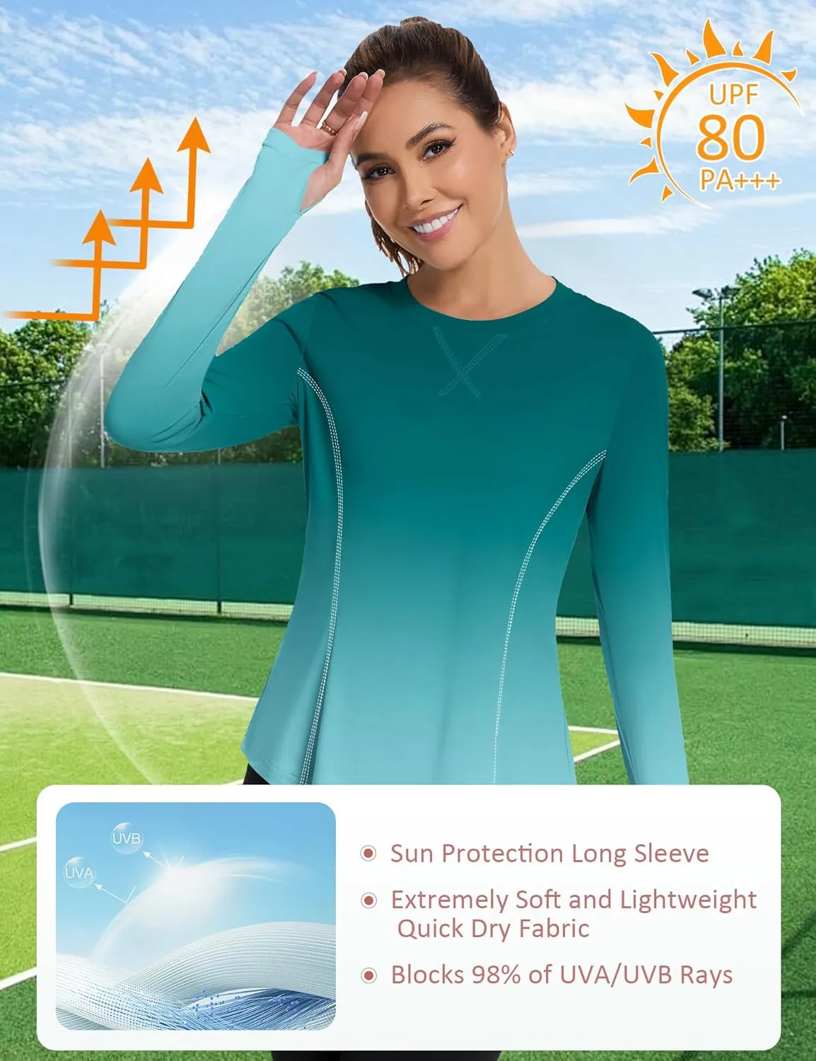 Avoogue Women UPF 50  UV Shirts Long Sleeve with Thumb Holes Workout Sun Shirt Quick Dry Athletic Hiking Running Tops