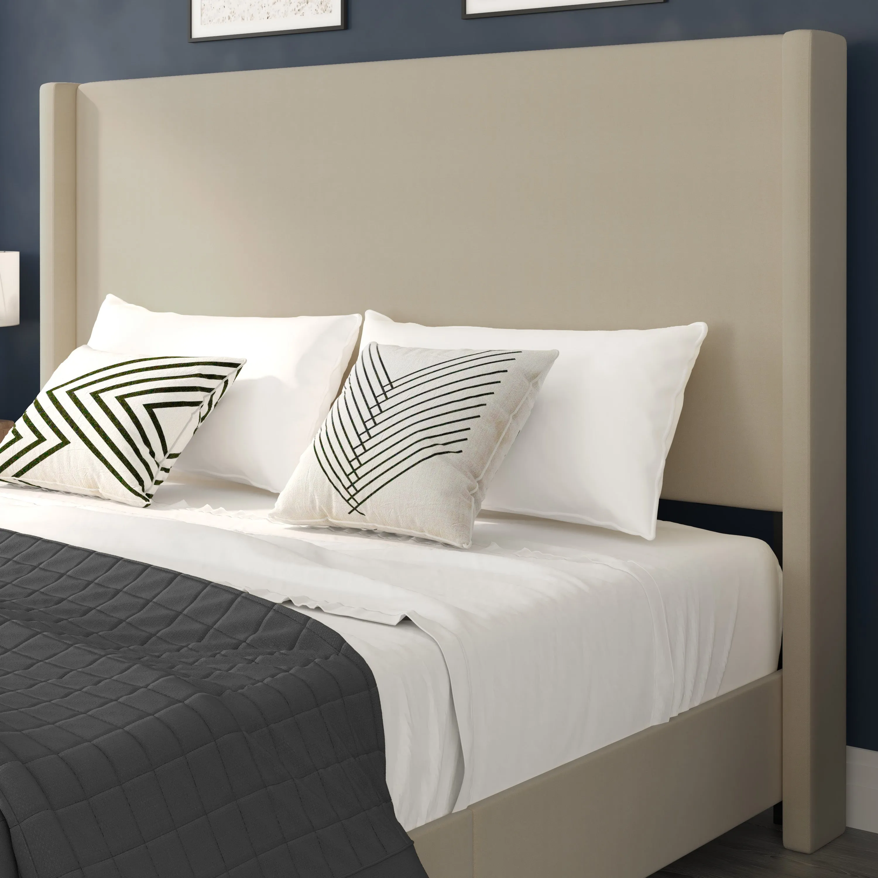 Beige King Size Platform Bed YK-1077-BEIGE-K-GG