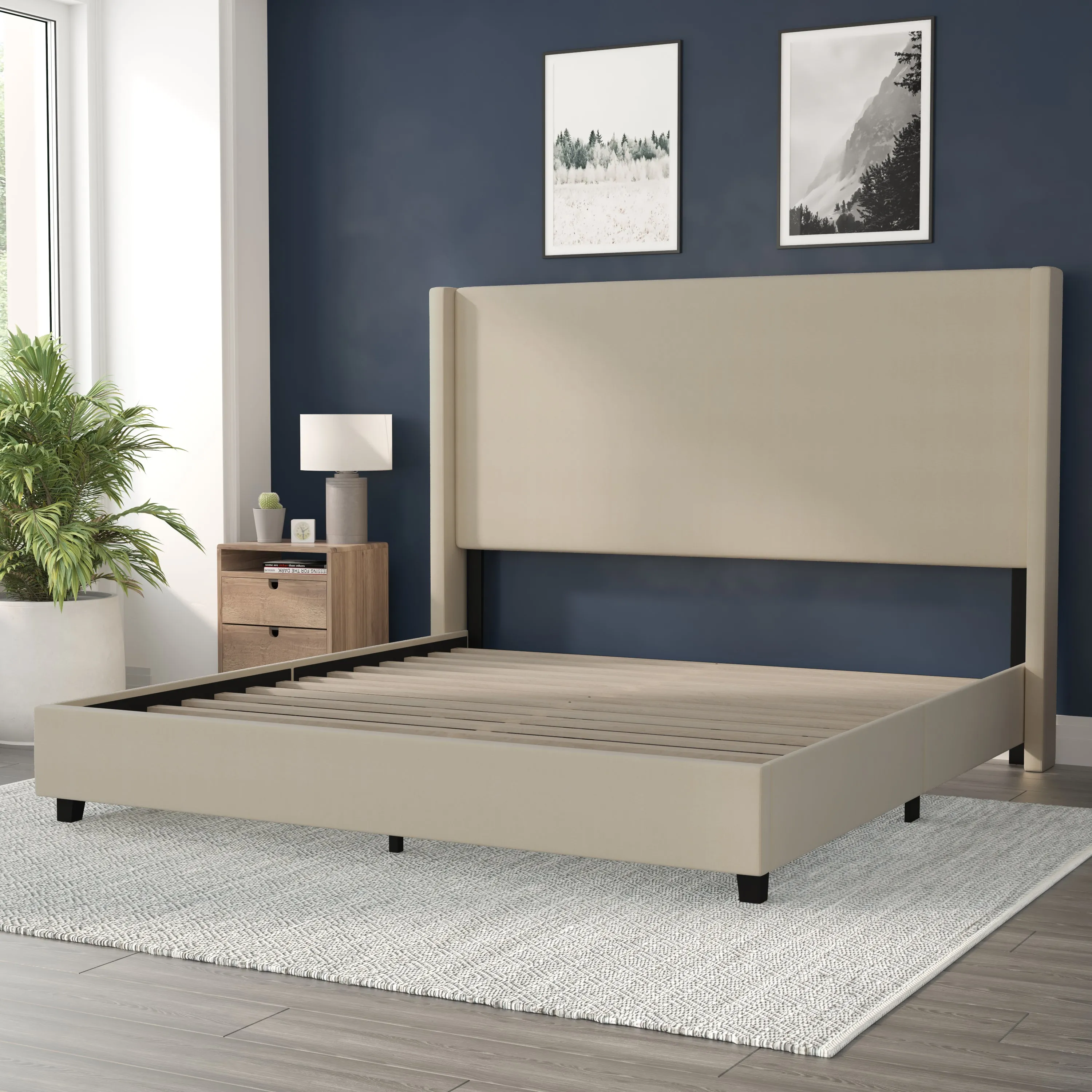 Beige King Size Platform Bed YK-1077-BEIGE-K-GG