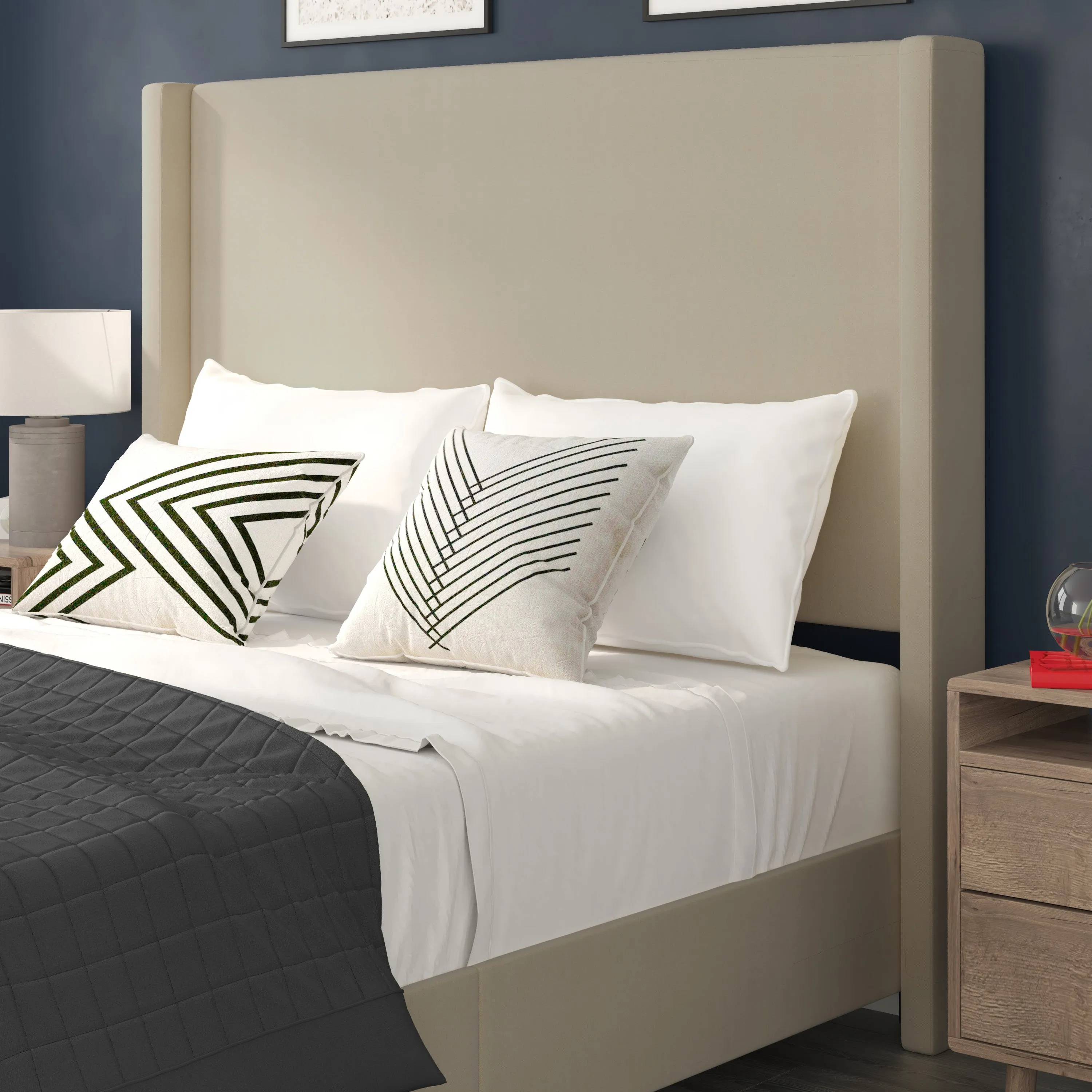Beige Queen Size Platform Bed YK-1077-BEIGE-Q-GG