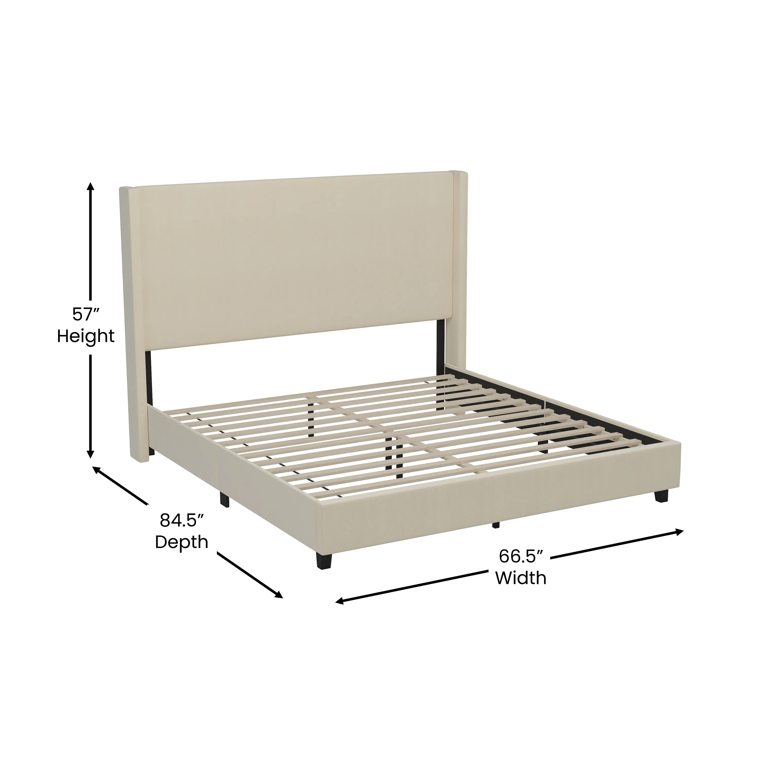 Beige Queen Size Platform Bed YK-1077-BEIGE-Q-GG