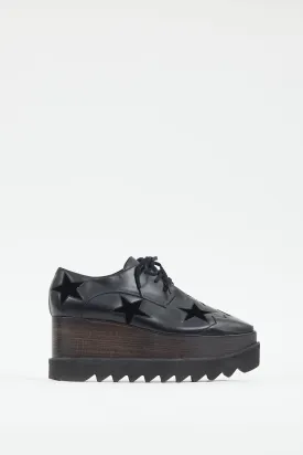 Black Faux Leather & Suede Star Platform Oxford