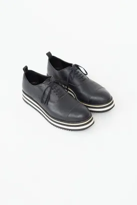 Black Leather Stripe Platform Oxford