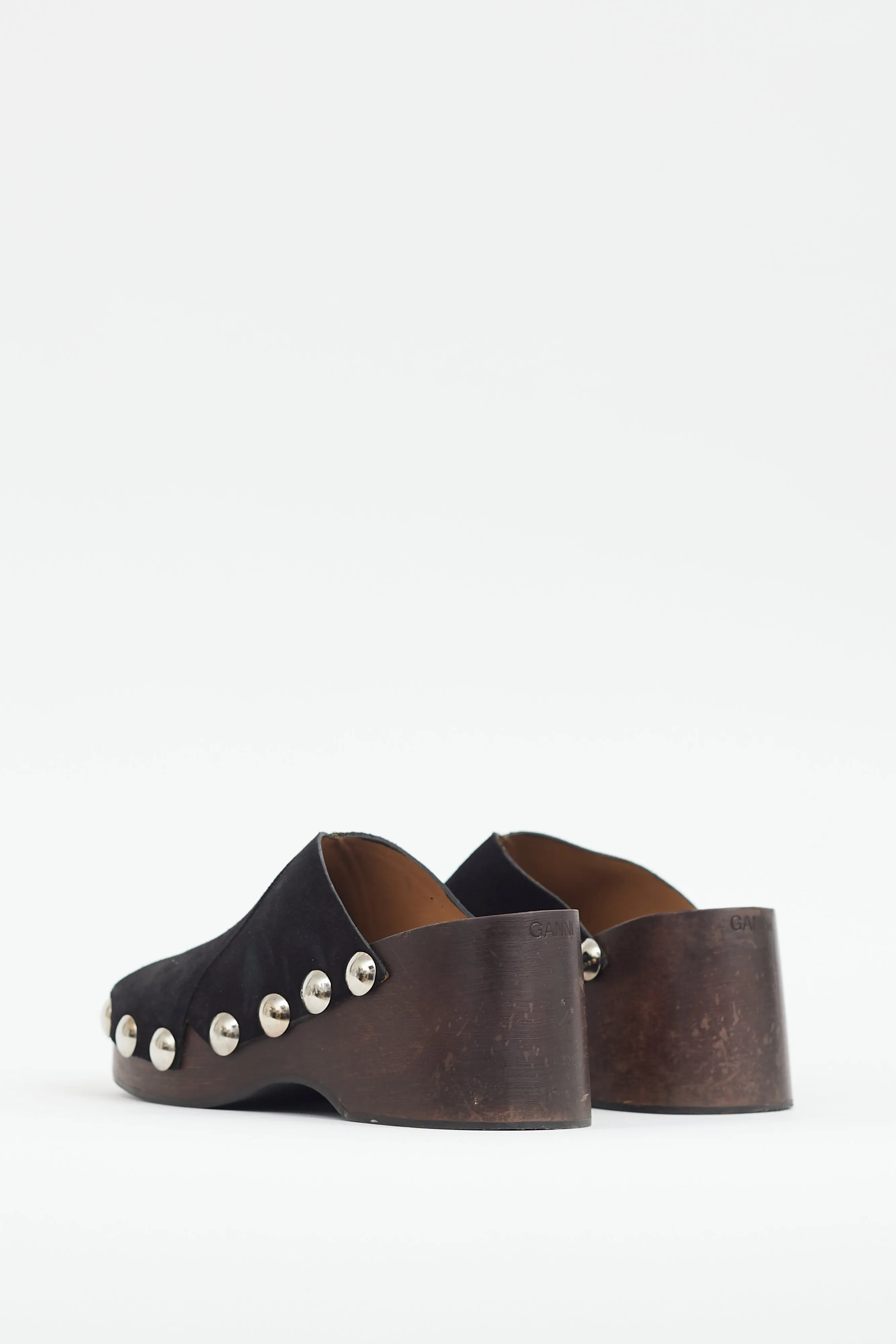 Black Suede Platform Studded Mule