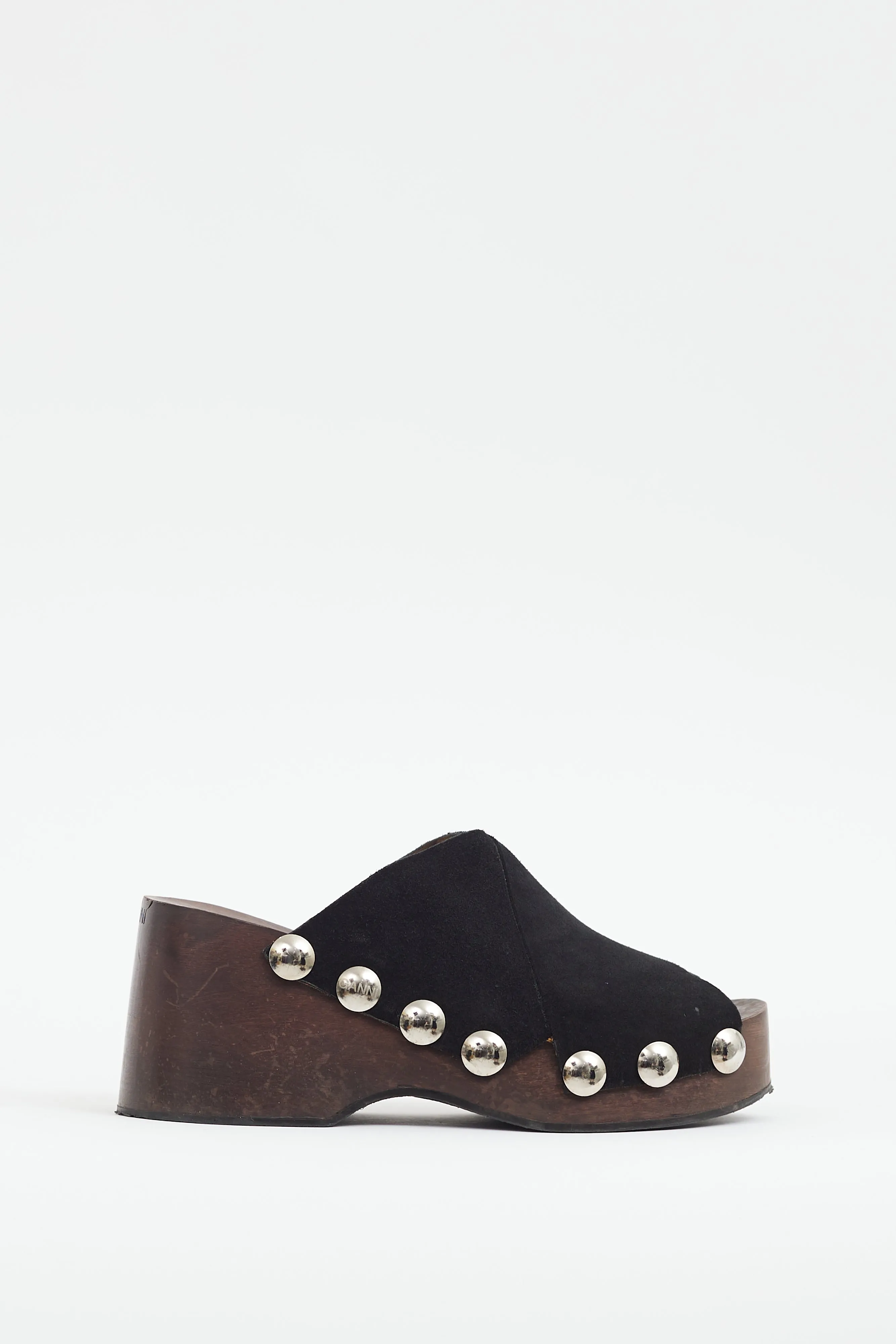 Black Suede Platform Studded Mule