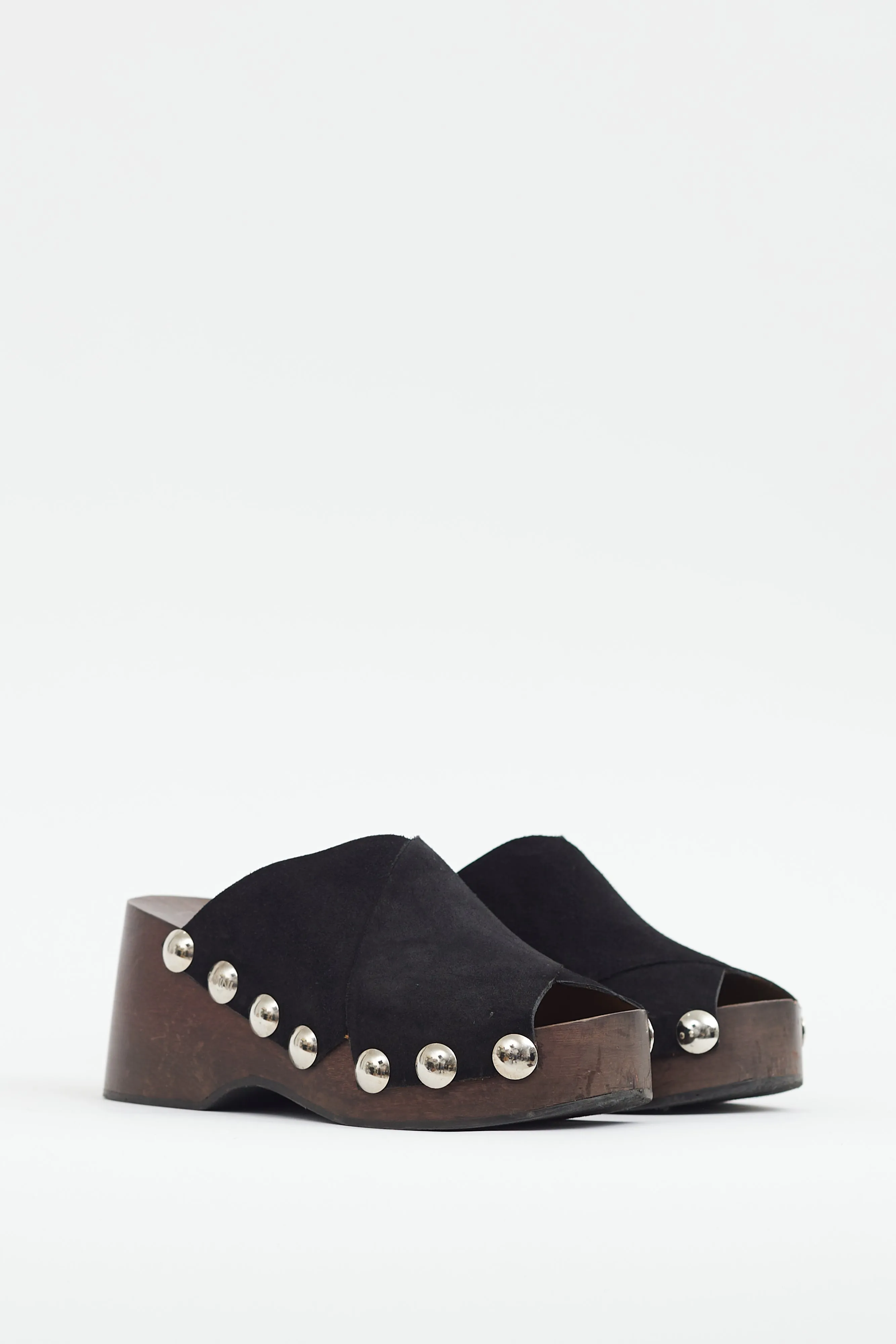 Black Suede Platform Studded Mule