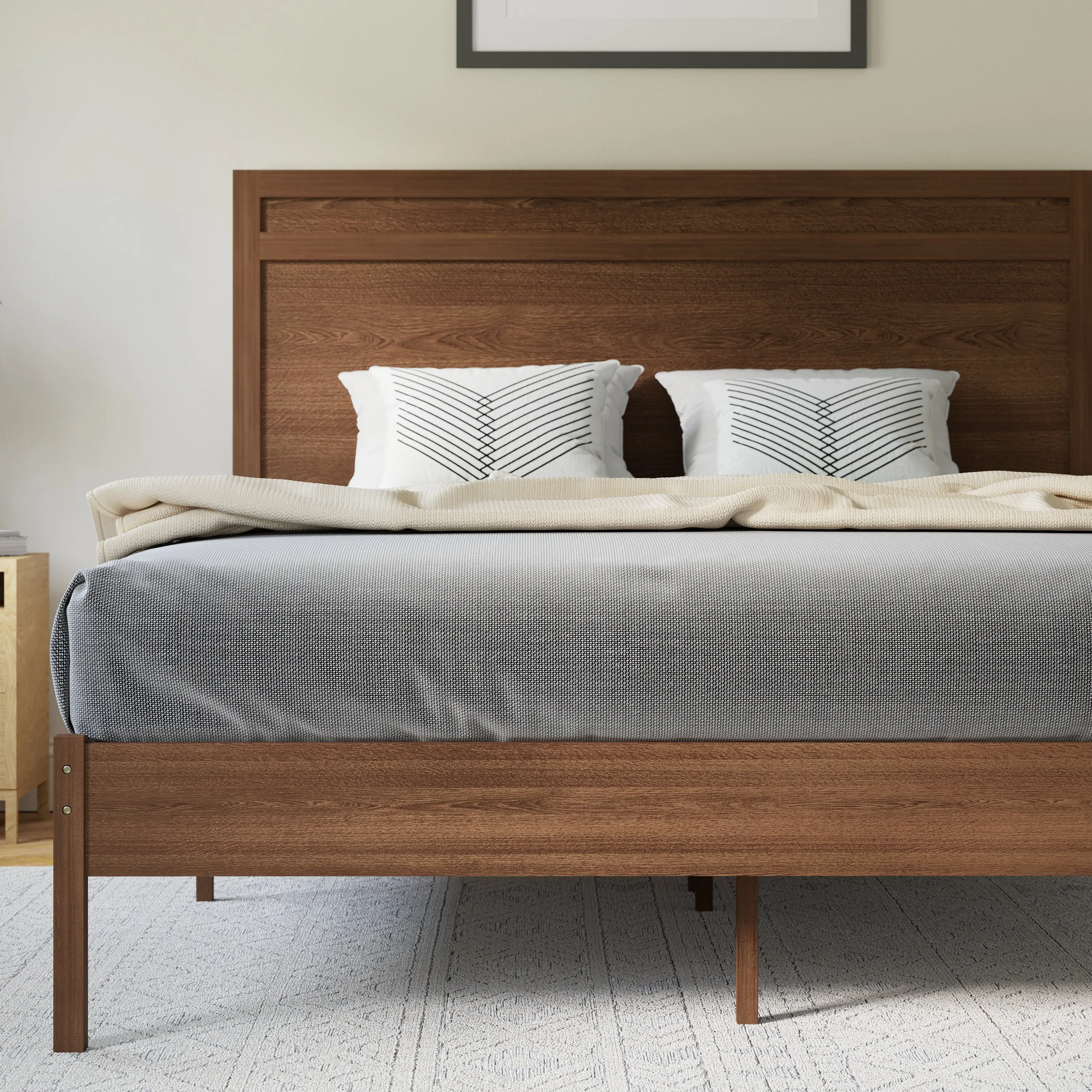 Brown Queen Wood Platform Bed MG-09003QB-Q-BRN-GG