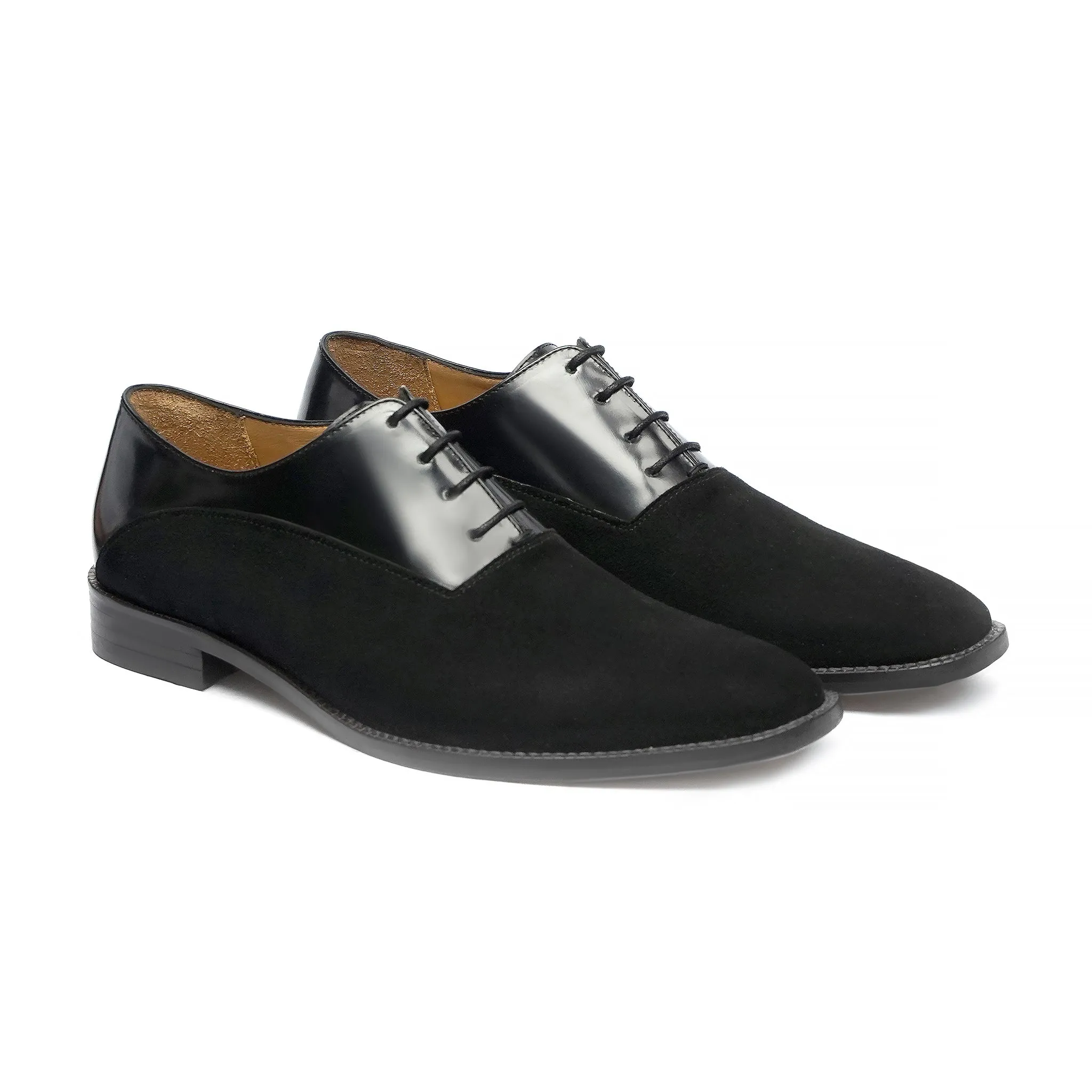 Elvio - Men's Black Calf Leather and Kid Suede Oxford Shoe