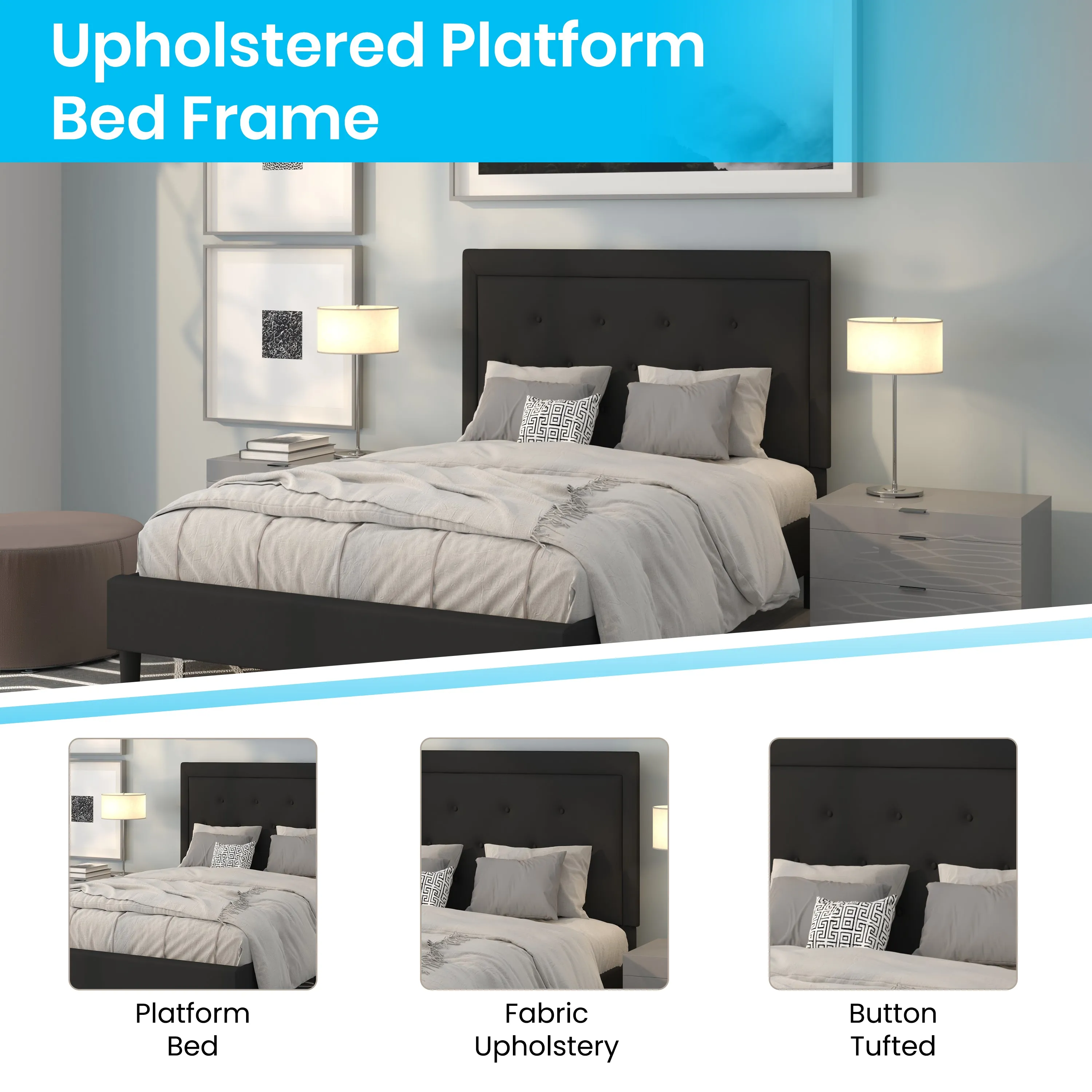 Full Platform Bed-Black SL-BK5-F-BK-GG