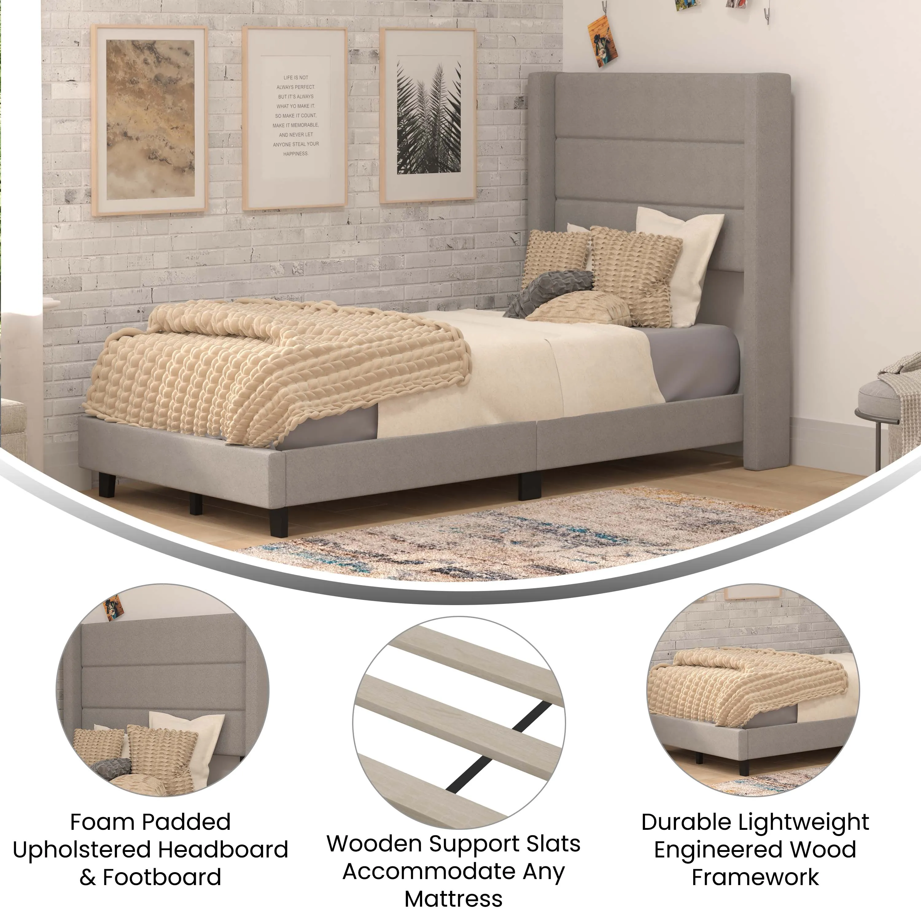 Gray Twin Platform Bed YK-1078-GY-T-GG