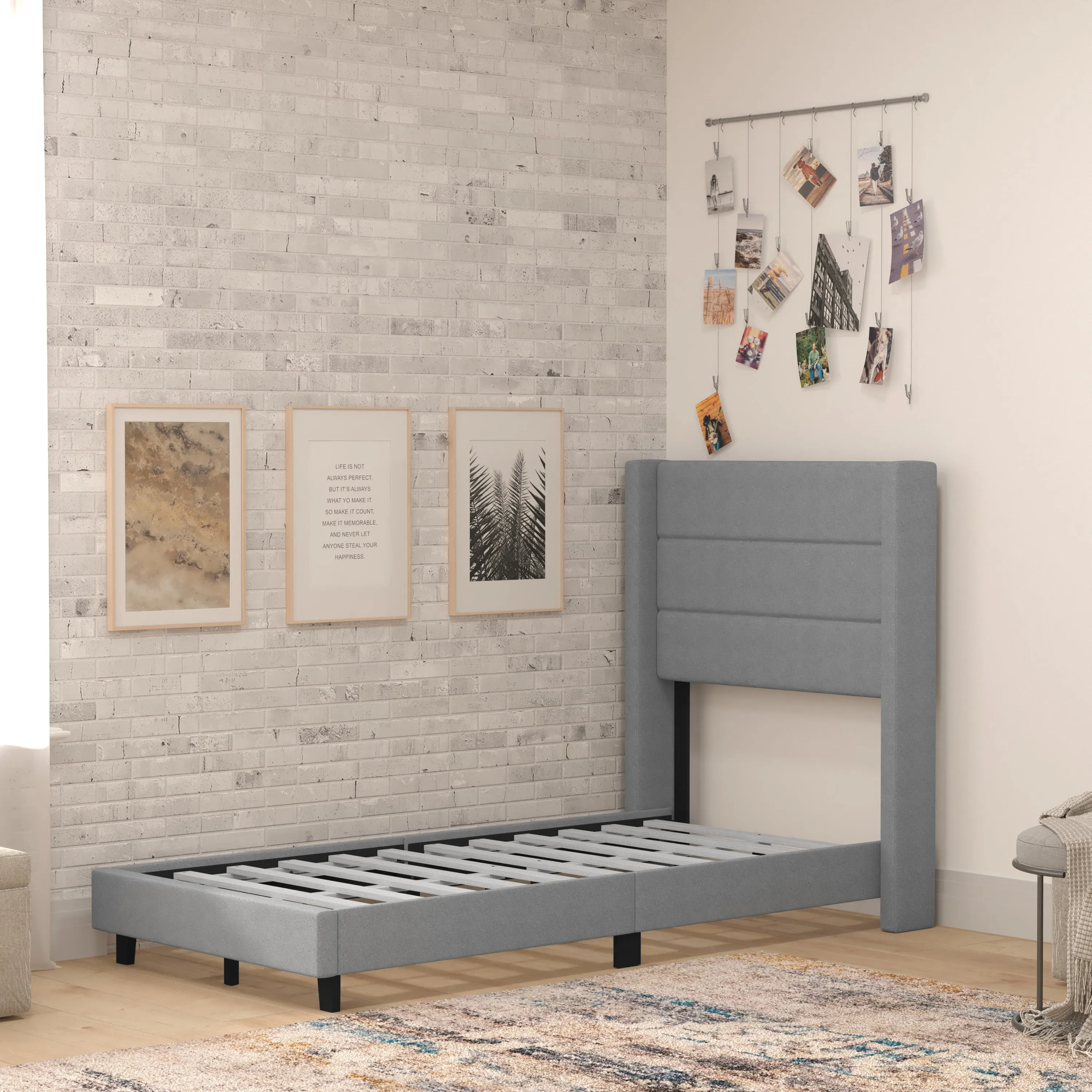 Gray Twin Platform Bed YK-1078-GY-T-GG