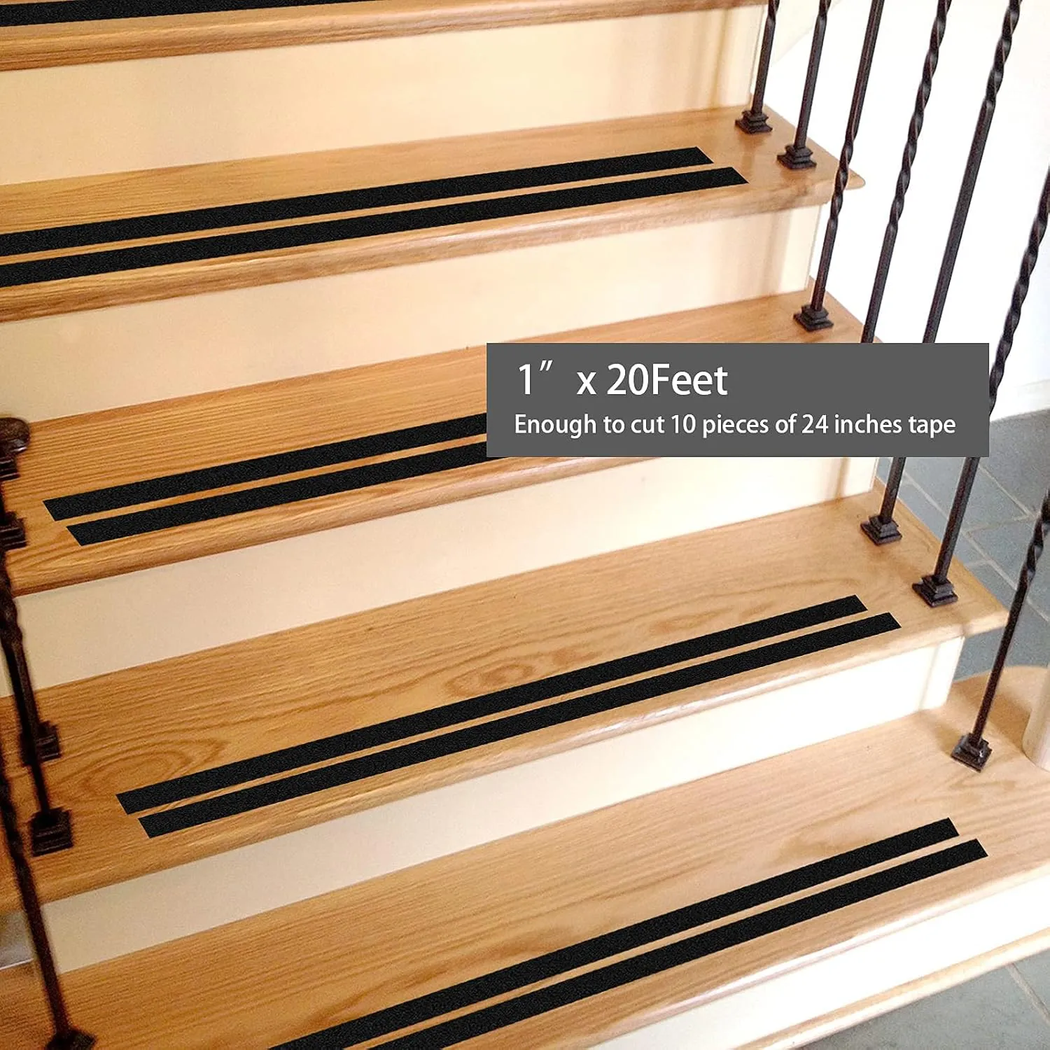 Grip Tape - Heavy Duty Anti Slip Tape 80 Grit Non Slip for Stairs Outdoor/Indoor, Waterproof High Traction Stairs Non Skid Treads, Durable Triple Layer Adhesive - Black (1 Inch x 20 Feet)