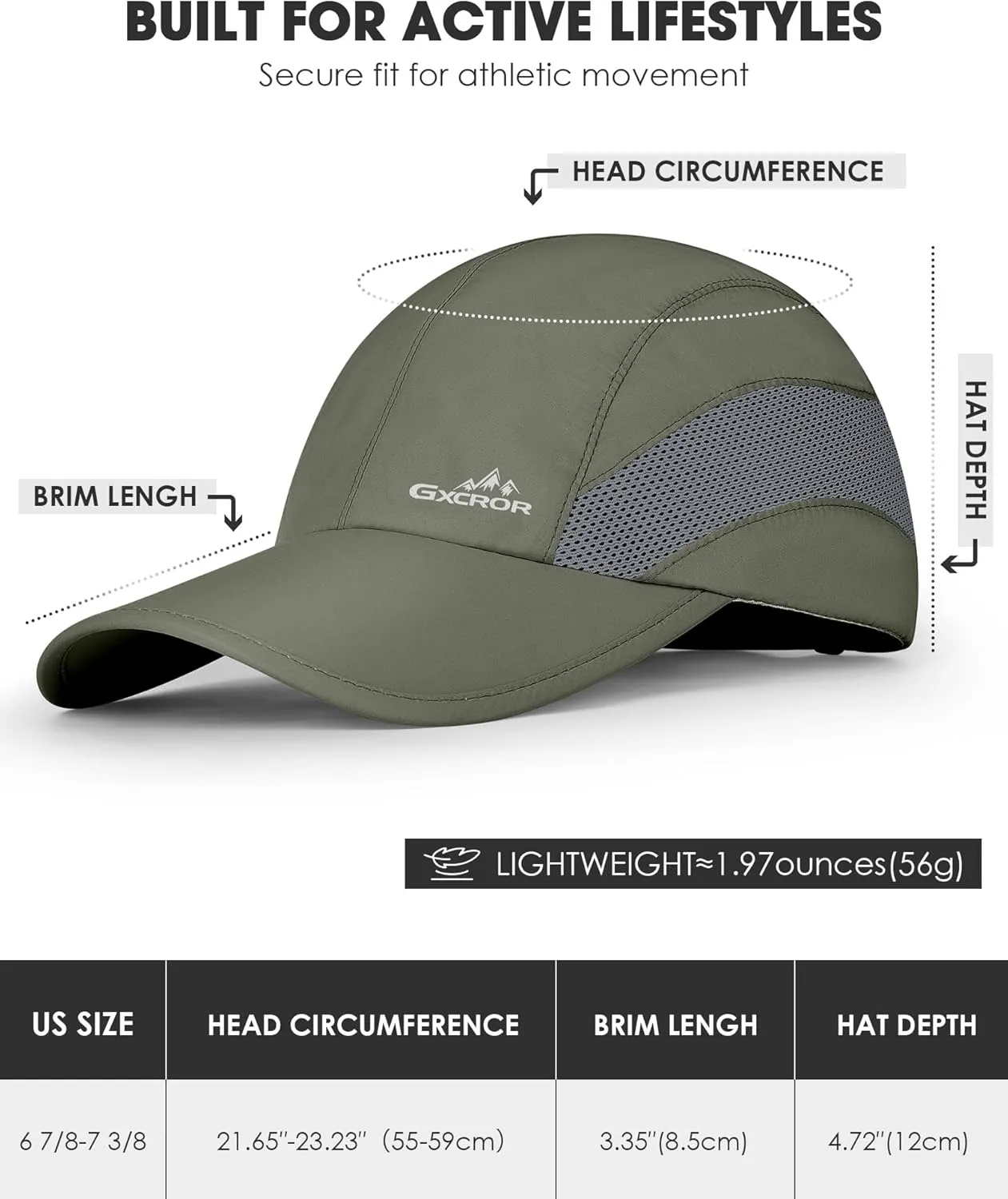 GXCROR Running Hat for Men Women Quick-Dry Baseball Cap UPF50  with Breathable Mesh, Adjustable Hook & Loop for Outdoor