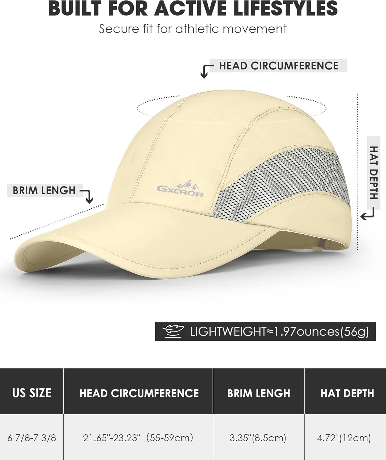 GXCROR Running Hat for Men Women Quick-Dry Baseball Cap UPF50  with Breathable Mesh, Adjustable Hook & Loop for Outdoor