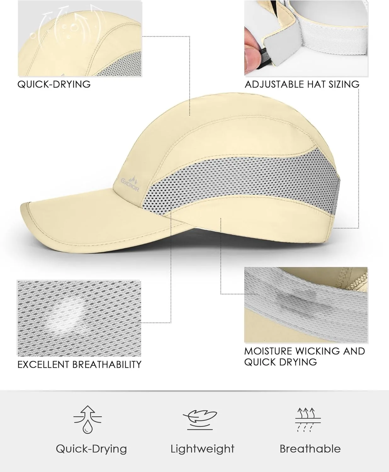 GXCROR Running Hat for Men Women Quick-Dry Baseball Cap UPF50  with Breathable Mesh, Adjustable Hook & Loop for Outdoor