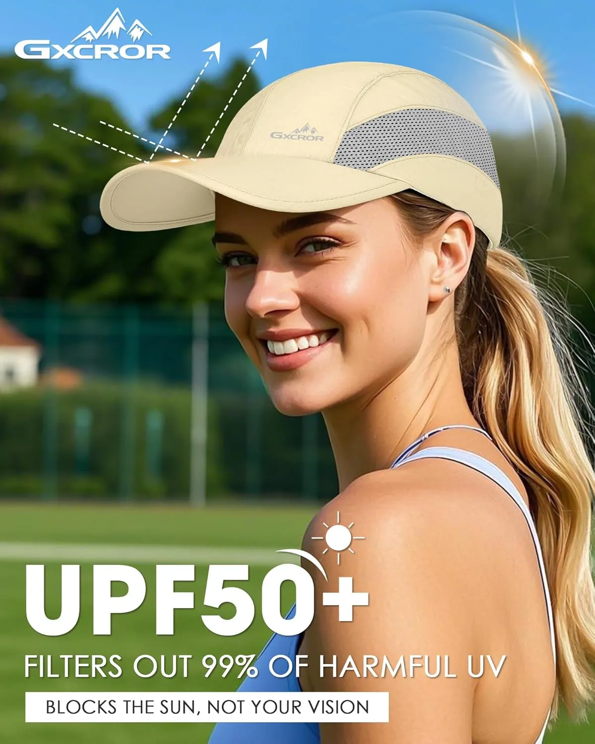 GXCROR Running Hat for Men Women Quick-Dry Baseball Cap UPF50  with Breathable Mesh, Adjustable Hook & Loop for Outdoor