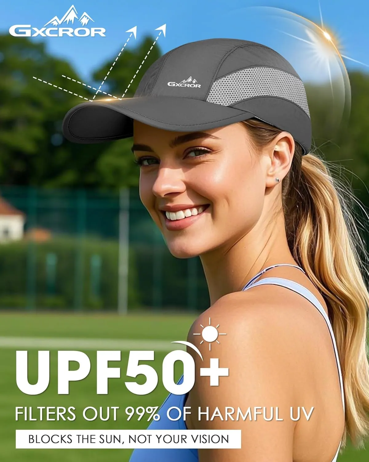 GXCROR Running Hat for Men Women Quick-Dry Baseball Cap UPF50  with Breathable Mesh, Adjustable Hook & Loop for Outdoor