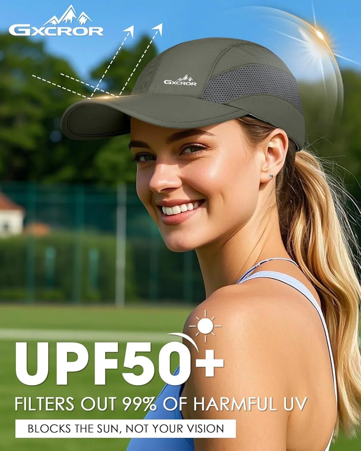 GXCROR Running Hat for Men Women Quick-Dry Baseball Cap UPF50  with Breathable Mesh, Adjustable Hook & Loop for Outdoor
