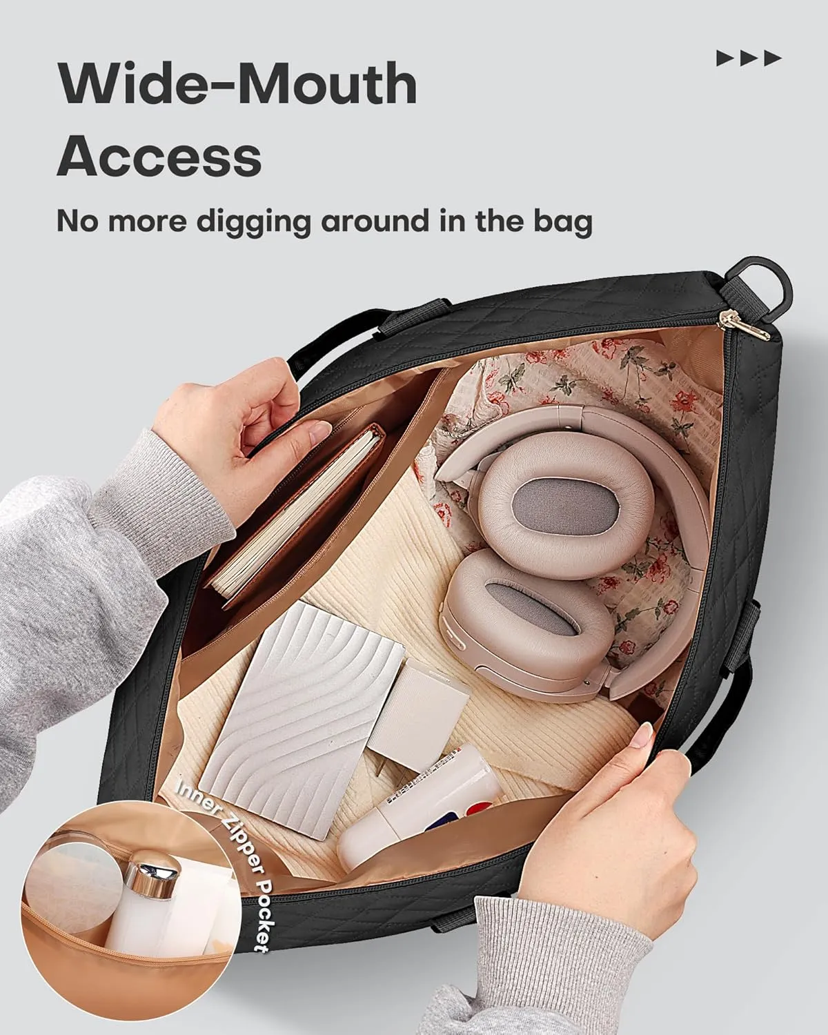 HOTOR Travel Duffel Bag - Weekender Bags for Women, Carry On Overnight Bag with Shoe Compartment, with Toiletry Bag for Travel Essentials and Travel Accessories, Black, 13.4"??17.3"??7.9"