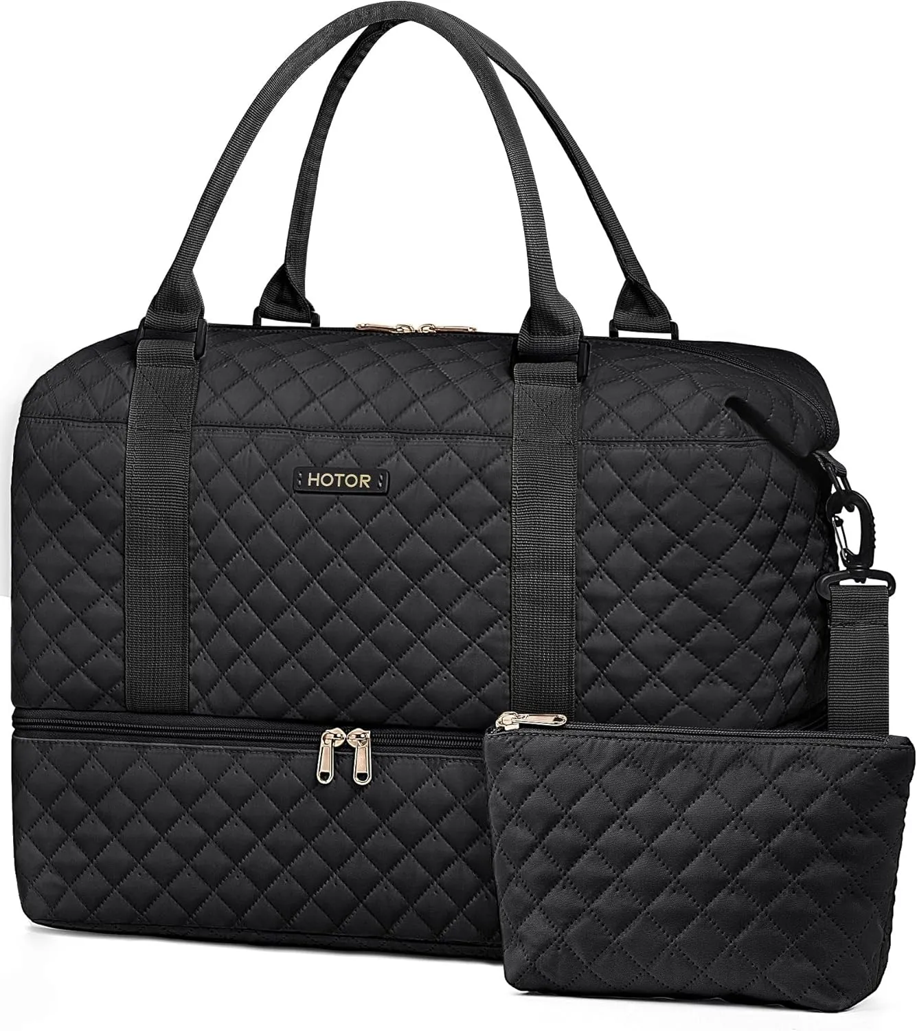 HOTOR Travel Duffel Bag - Weekender Bags for Women, Carry On Overnight Bag with Shoe Compartment, with Toiletry Bag for Travel Essentials and Travel Accessories, Black, 13.4"??17.3"??7.9"
