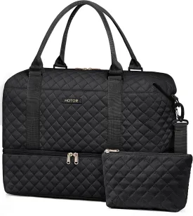 HOTOR Travel Duffel Bag - Weekender Bags for Women, Carry On Overnight Bag with Shoe Compartment, with Toiletry Bag for Travel Essentials and Travel Accessories, Black, 13.4"??17.3"??7.9"