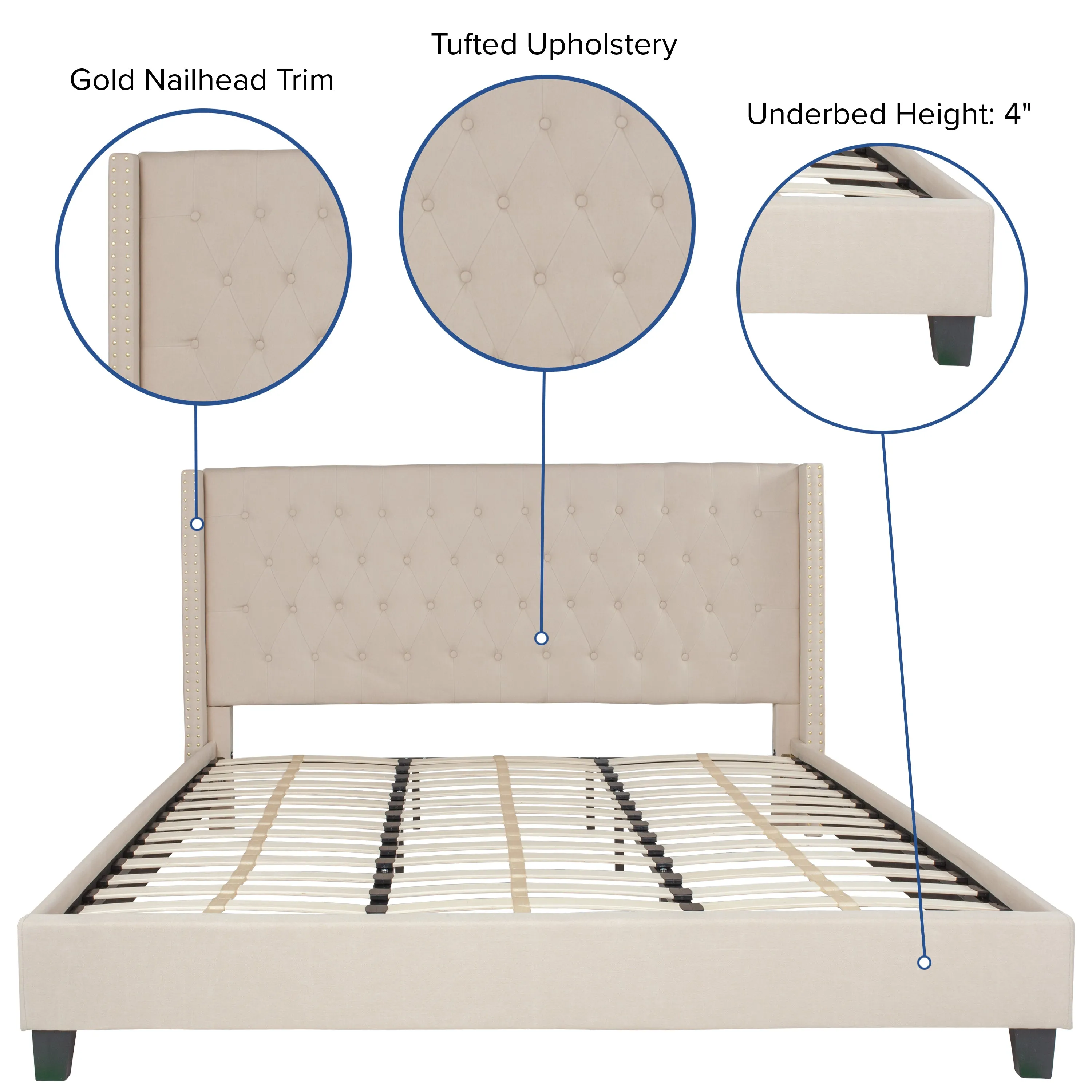 King Platform Bed-Beige HG-36-GG