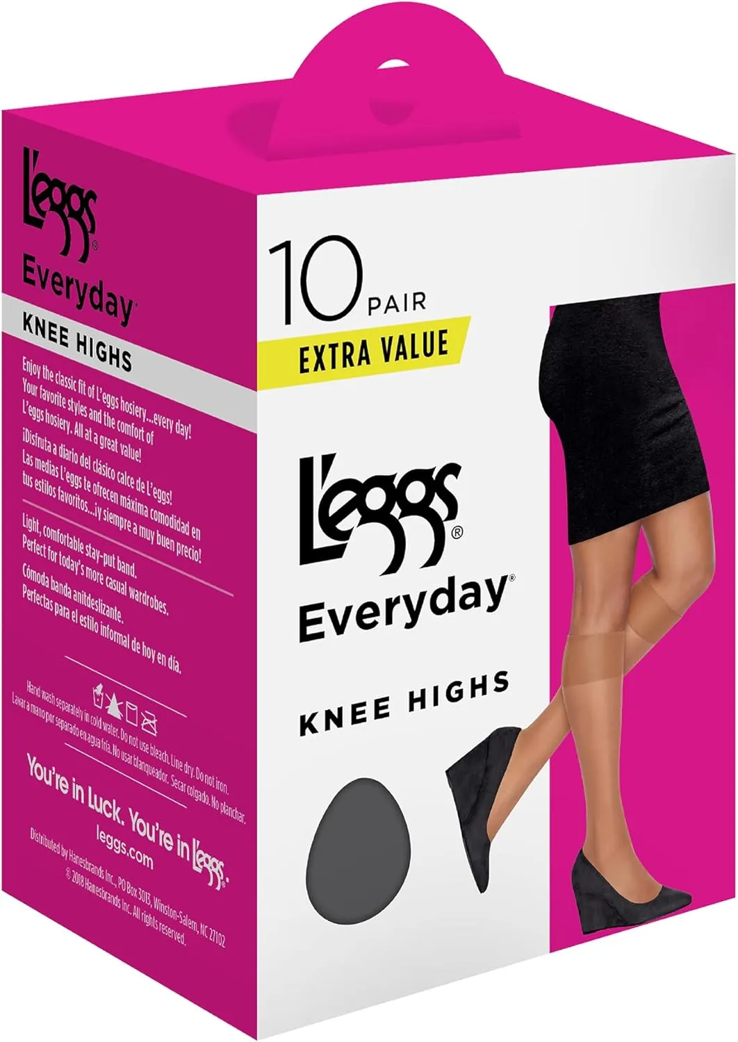 L'eggs Everyday Knee High Stockings, Reinforced Toe, 100% Nylon