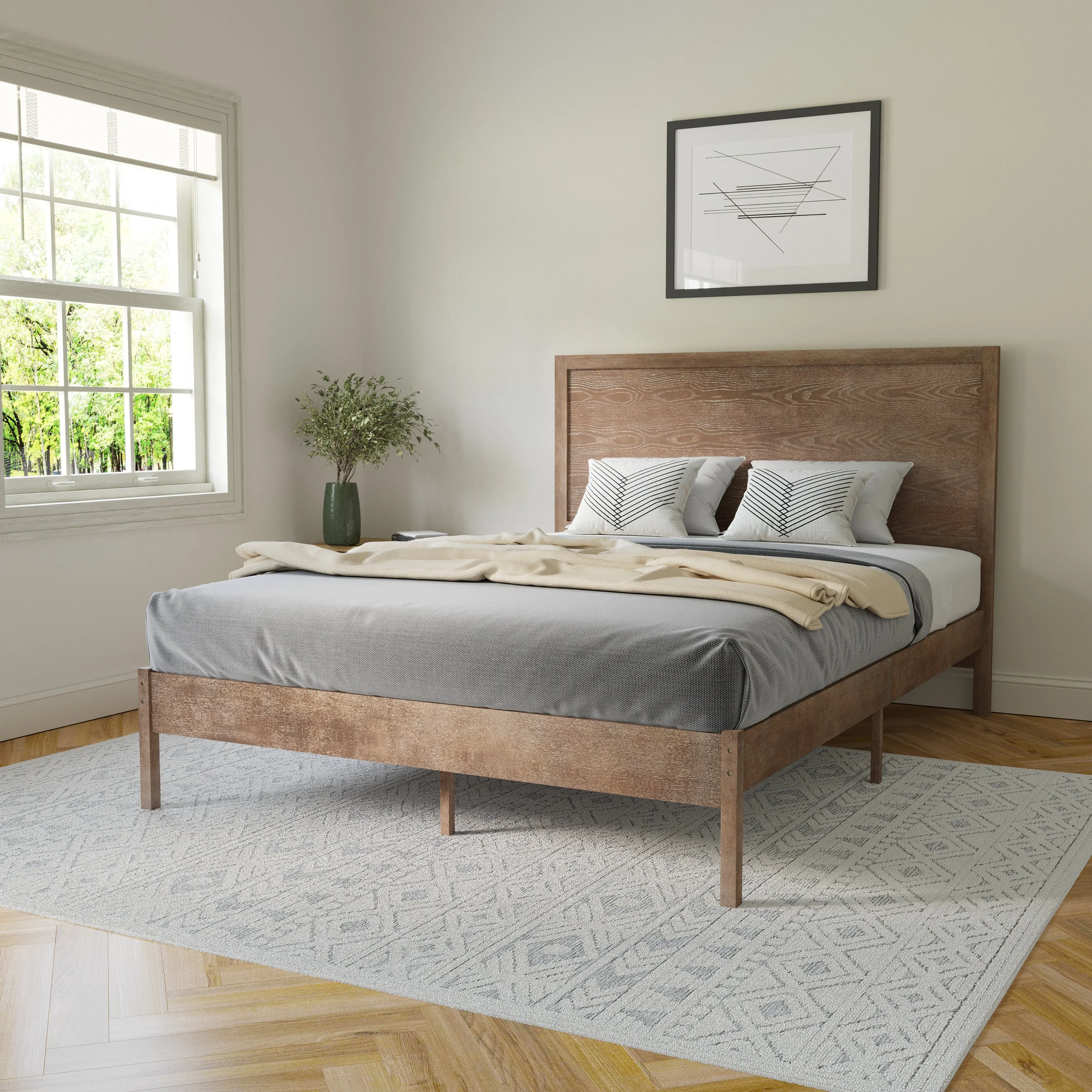Light Brown Queen Platform Bed MG-09004QB-Q-OAK-GG
