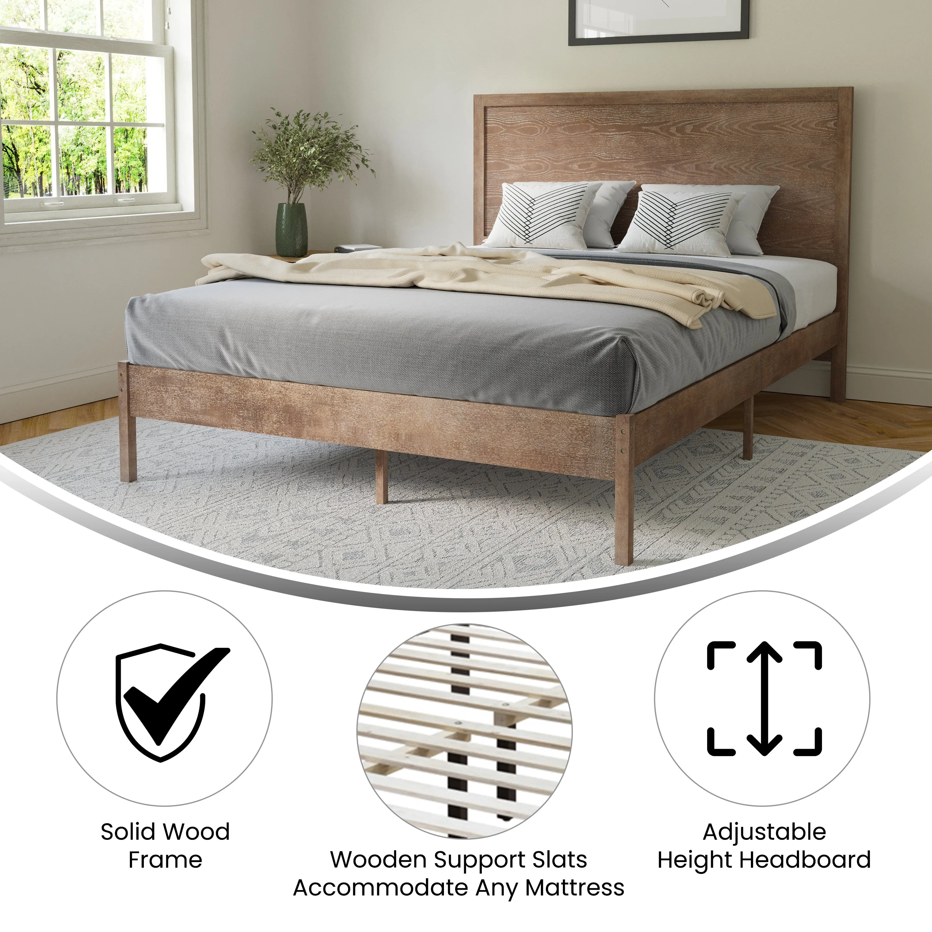 Light Brown Queen Platform Bed MG-09004QB-Q-OAK-GG