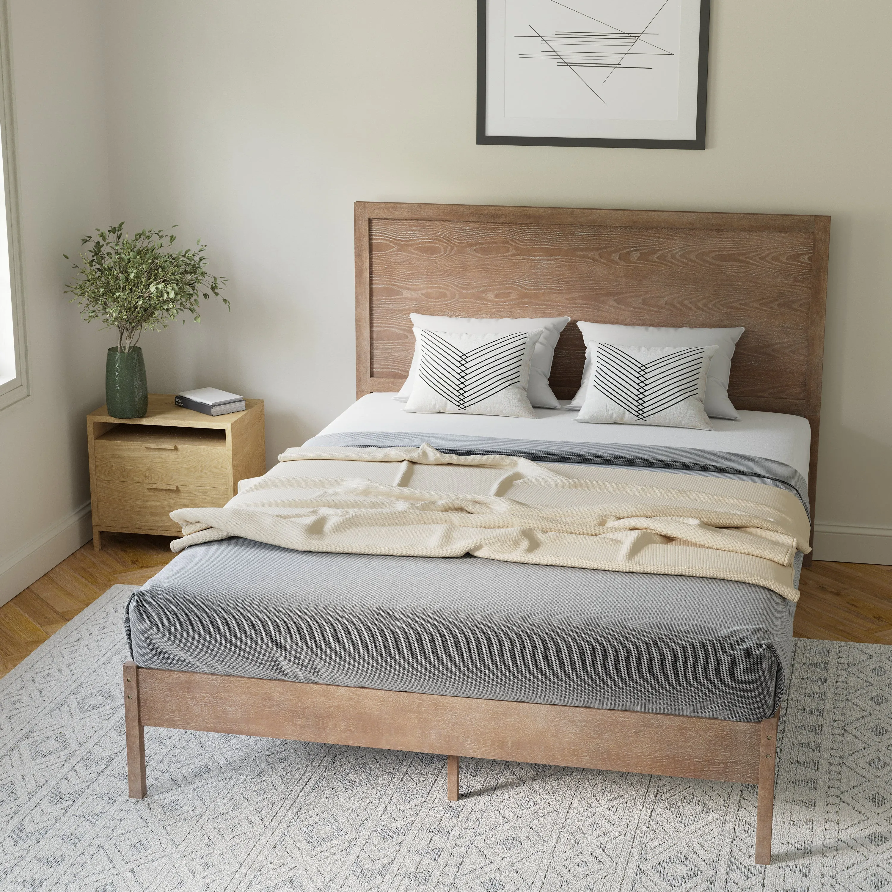 Light Brown Queen Platform Bed MG-09004QB-Q-OAK-GG