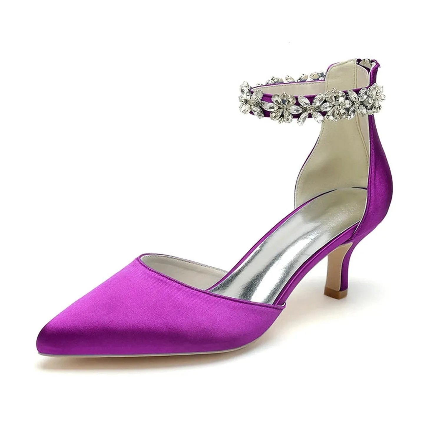 Merendy Nogom pointed toe ankle buckle kitten Heel Wedding pumps