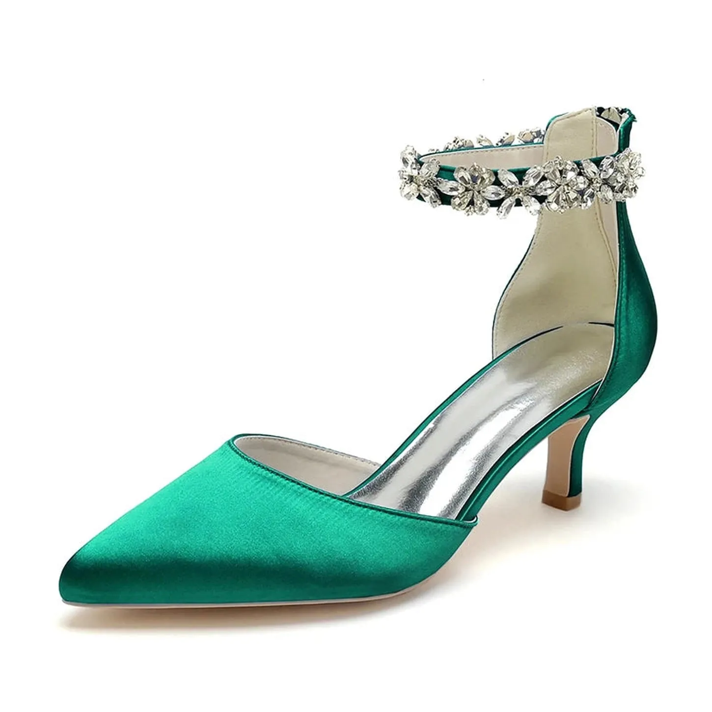 Merendy Nogom pointed toe ankle buckle kitten Heel Wedding pumps