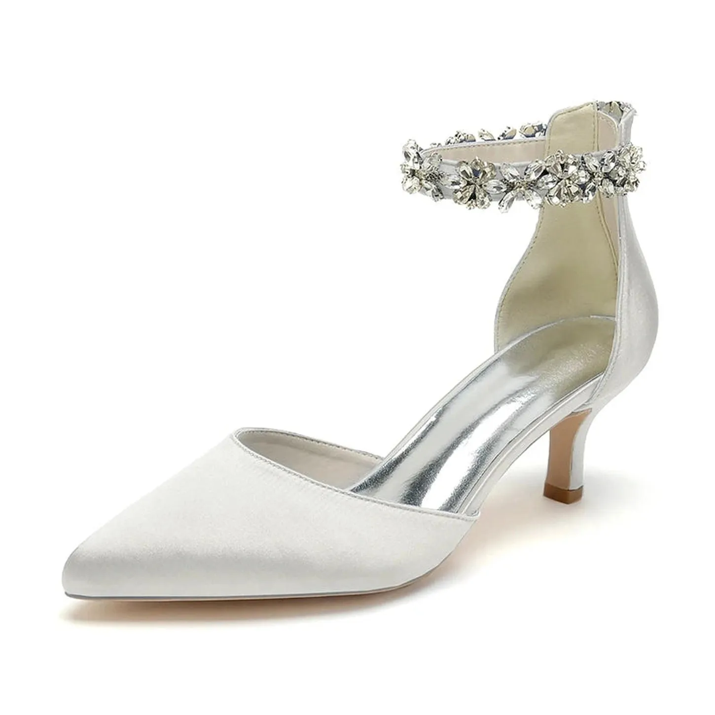 Merendy Nogom pointed toe ankle buckle kitten Heel Wedding pumps