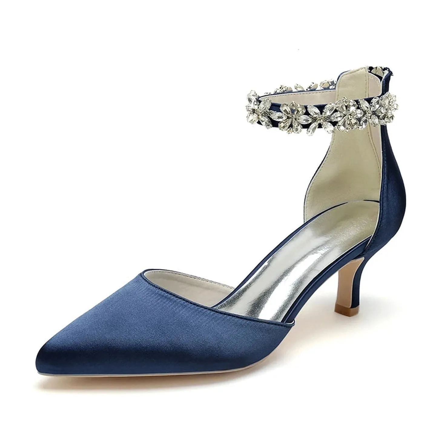 Merendy Nogom pointed toe ankle buckle kitten Heel Wedding pumps