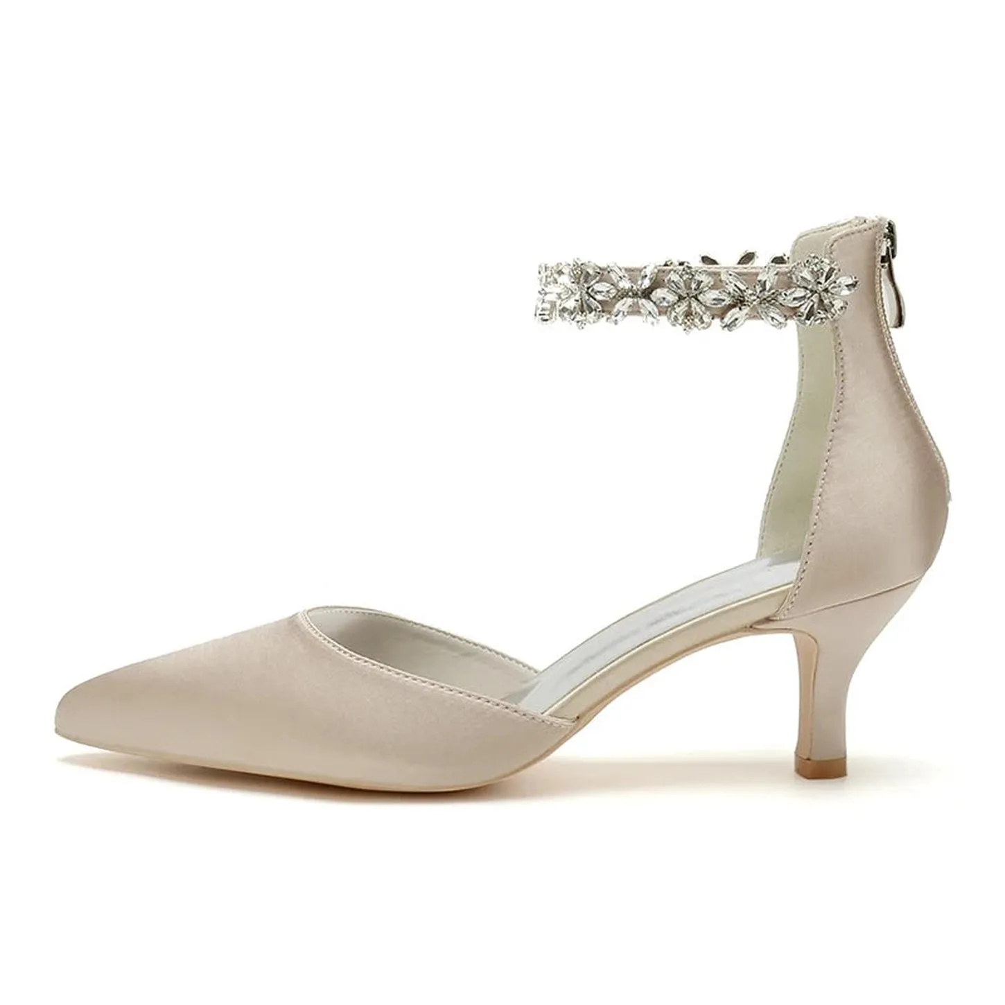 Merendy Nogom pointed toe ankle buckle kitten Heel Wedding pumps
