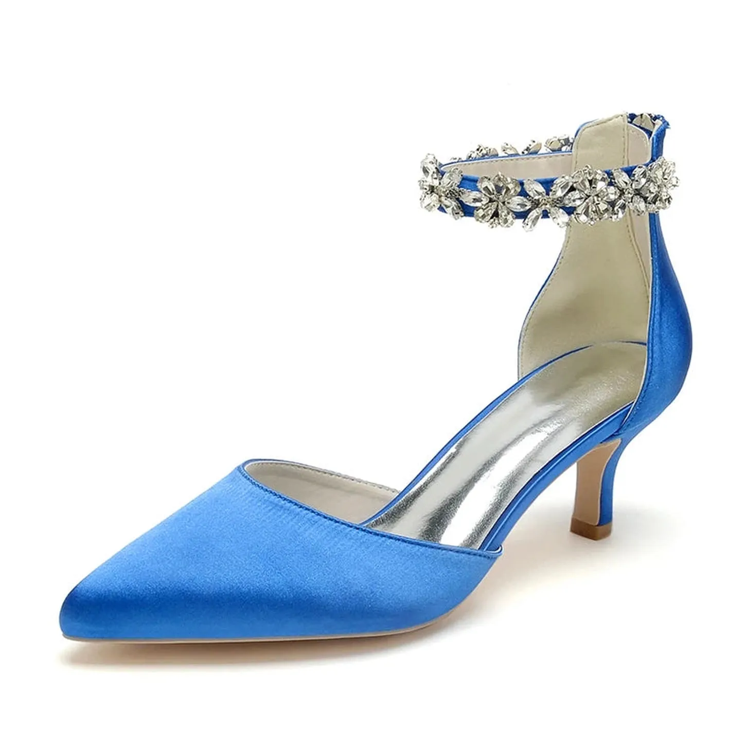 Merendy Nogom pointed toe ankle buckle kitten Heel Wedding pumps
