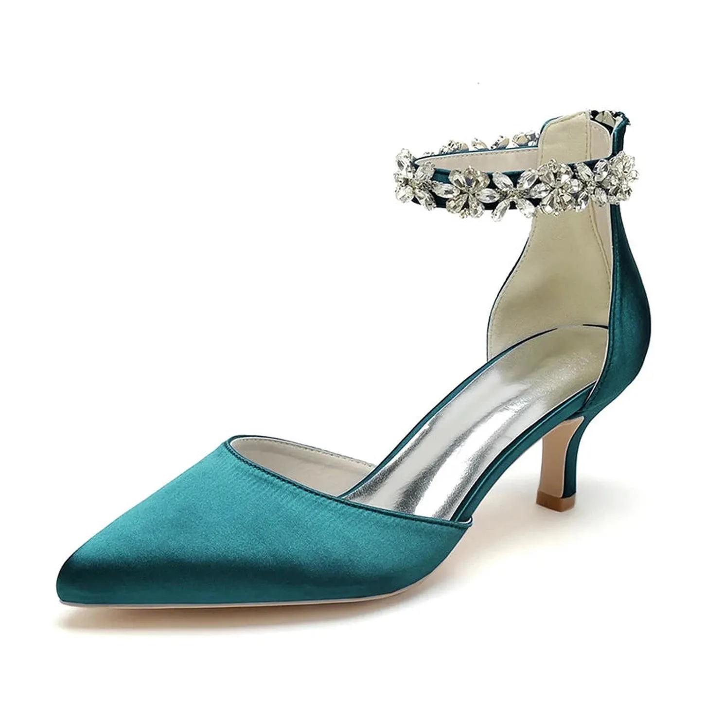Merendy Nogom pointed toe ankle buckle kitten Heel Wedding pumps