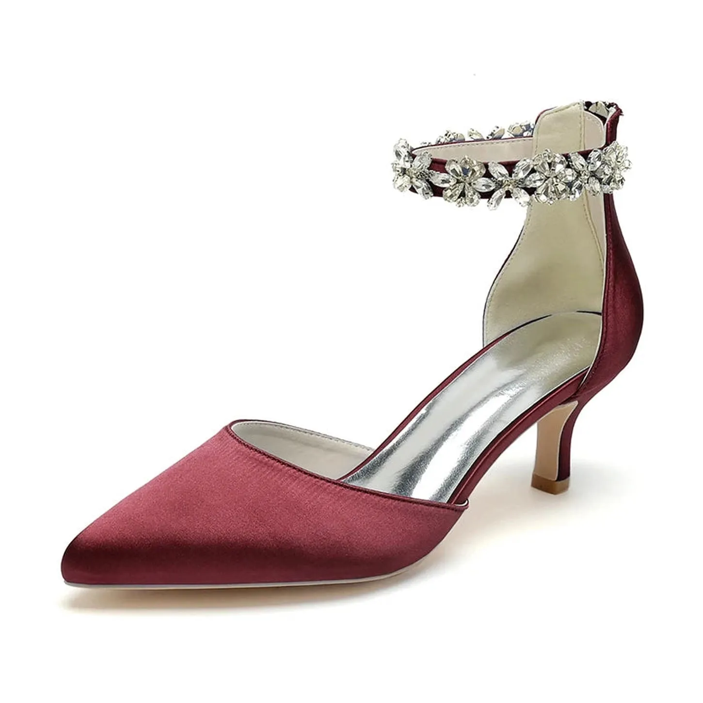 Merendy Nogom pointed toe ankle buckle kitten Heel Wedding pumps