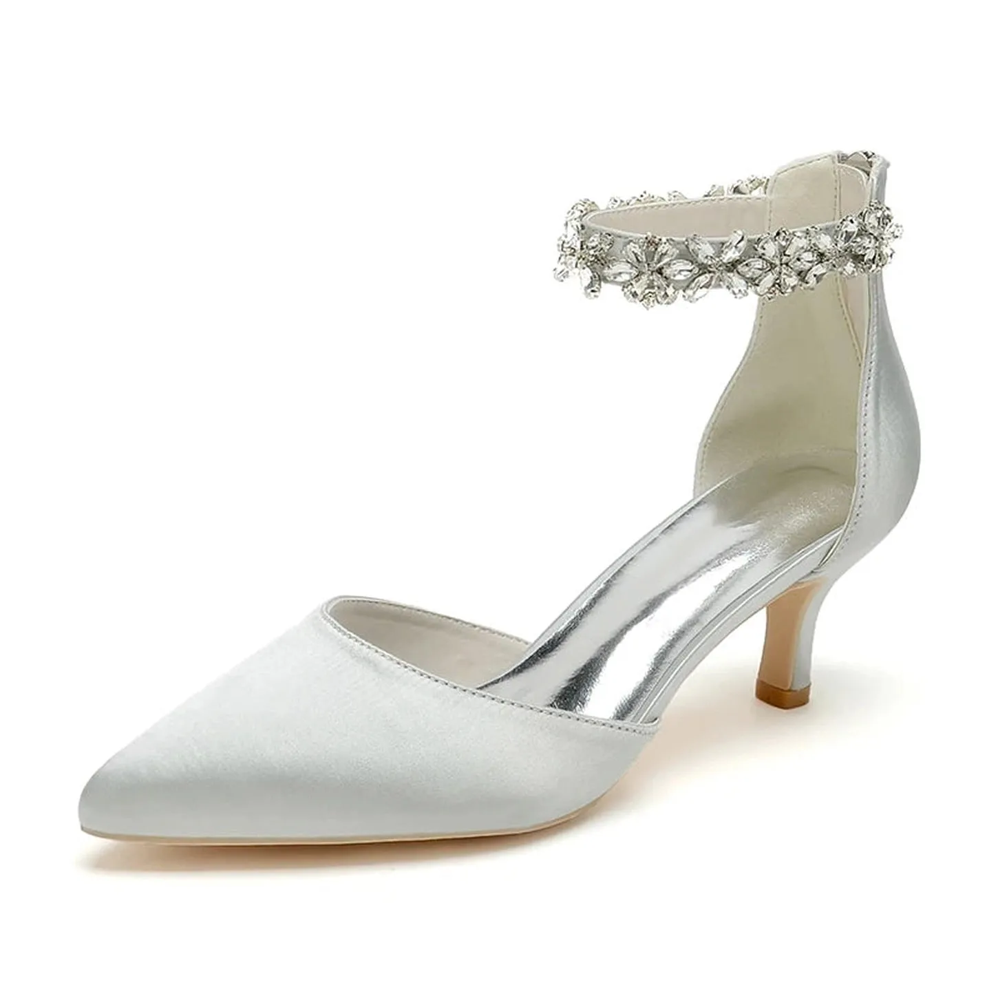 Merendy Nogom pointed toe ankle buckle kitten Heel Wedding pumps