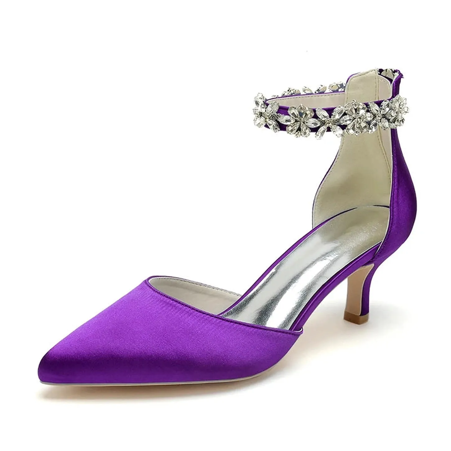 Merendy Nogom pointed toe ankle buckle kitten Heel Wedding pumps