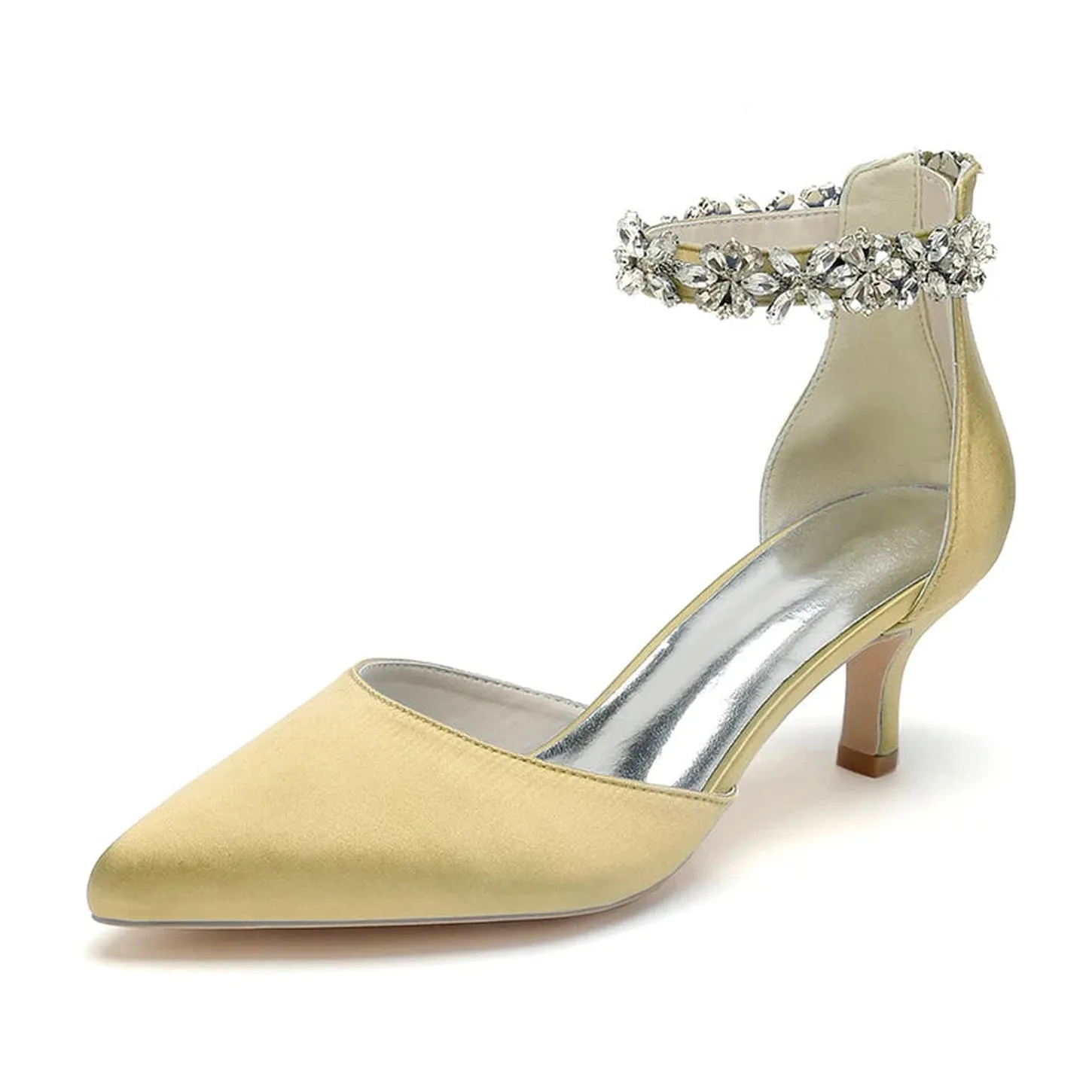 Merendy Nogom pointed toe ankle buckle kitten Heel Wedding pumps