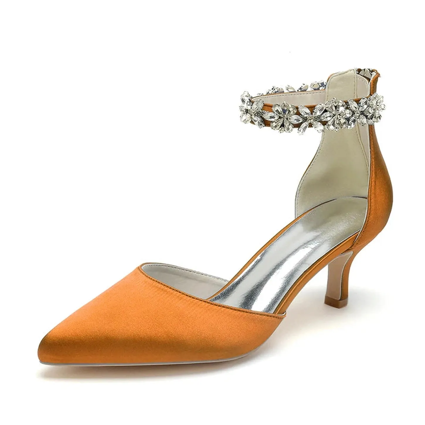 Merendy Nogom pointed toe ankle buckle kitten Heel Wedding pumps